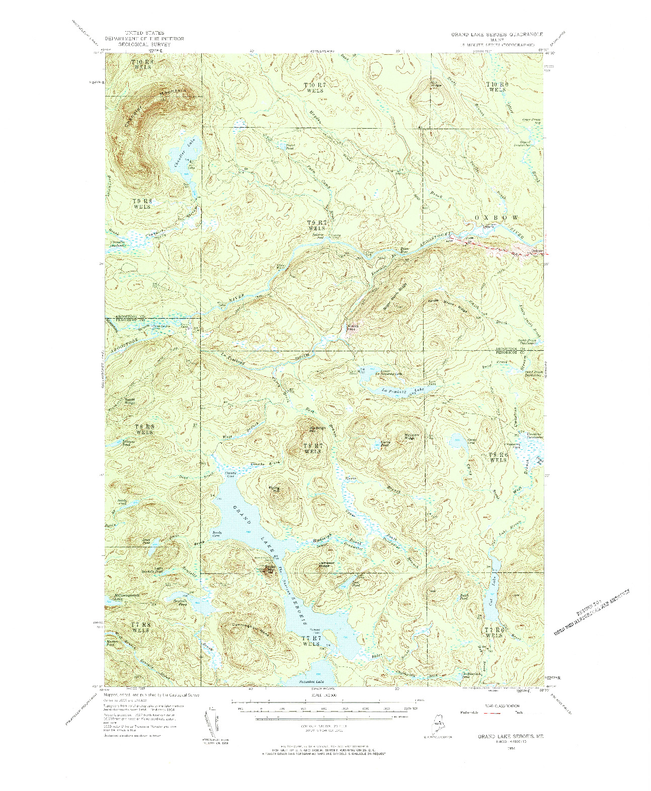 USGS 1:62500-SCALE QUADRANGLE FOR GRAND LAKE SEBOEIS, ME 1954