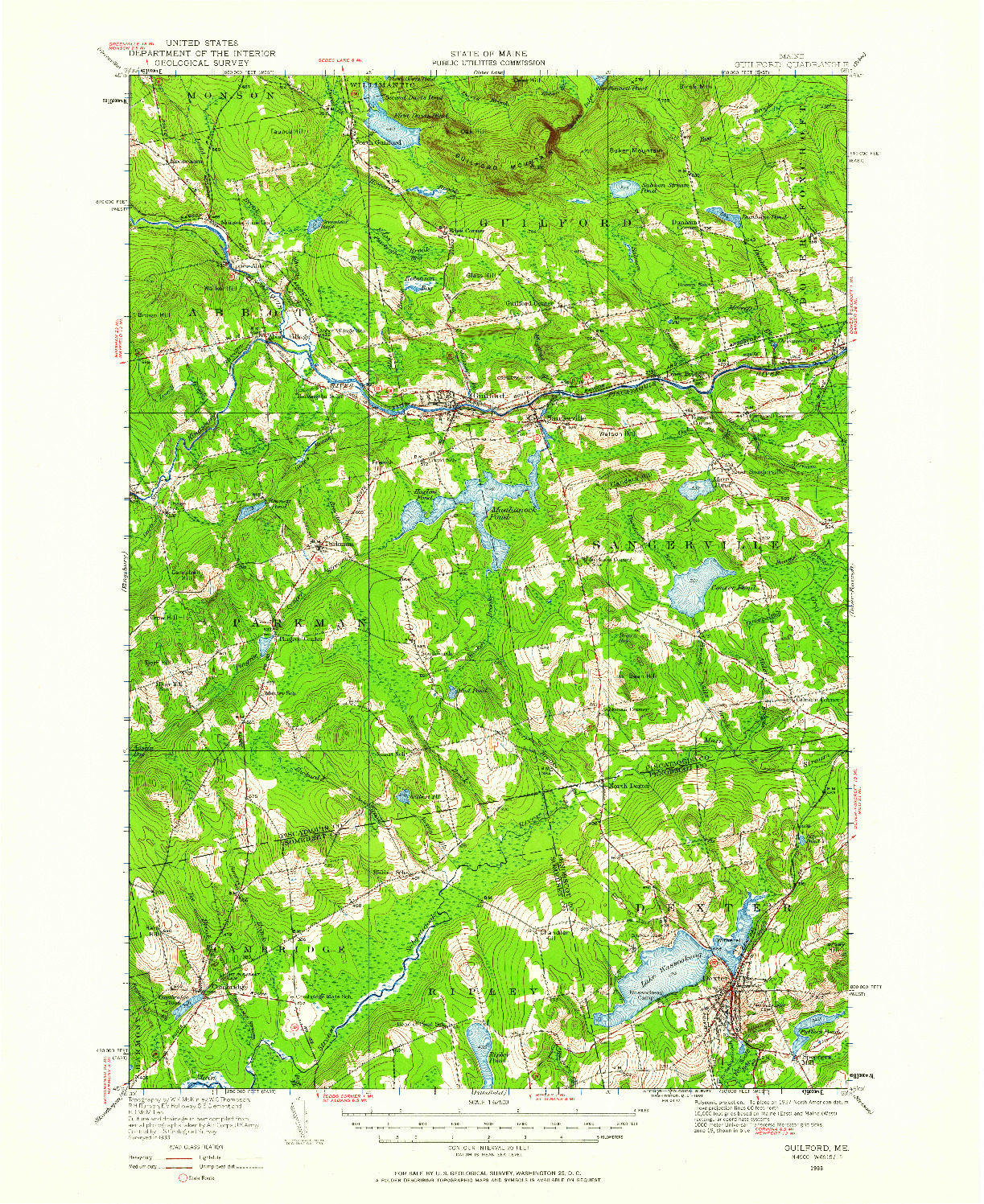 USGS 1:62500-SCALE QUADRANGLE FOR GUILFORD, ME 1933