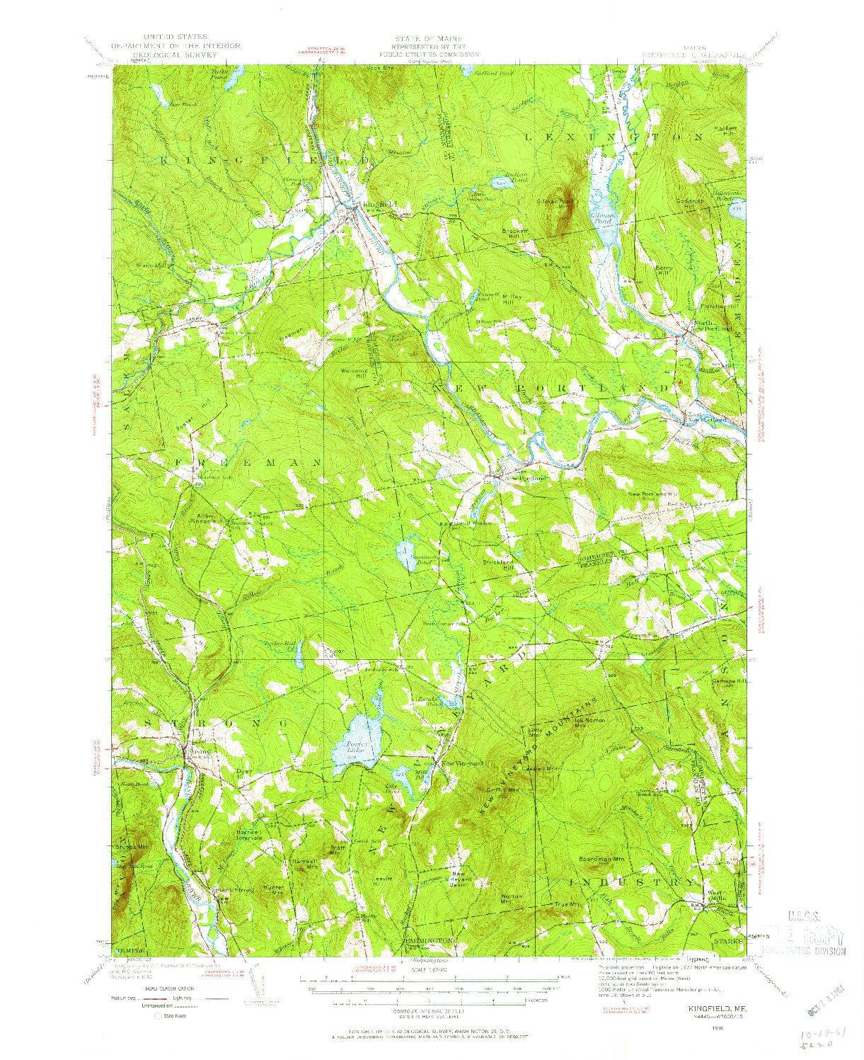 USGS 1:62500-SCALE QUADRANGLE FOR KINGFIELD, ME 1930