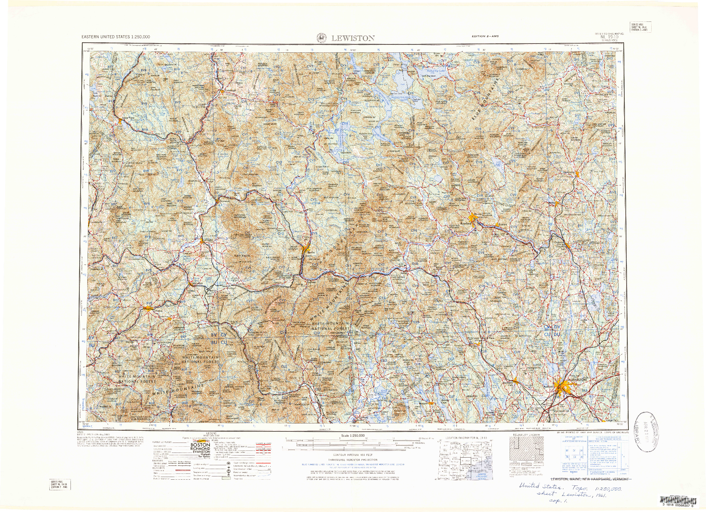 USGS 1:250000-SCALE QUADRANGLE FOR LEWISTON, ME 1961