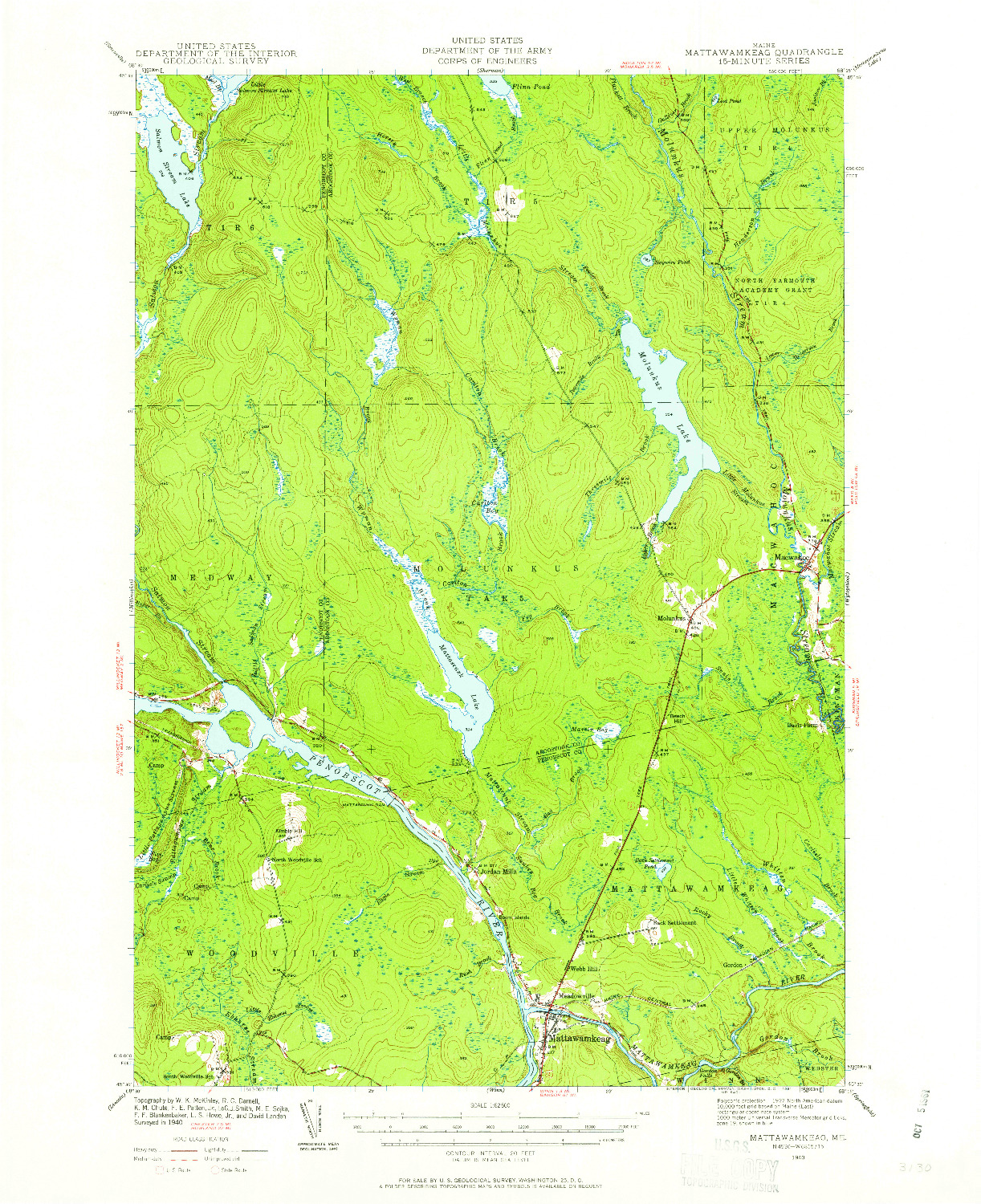 USGS 1:62500-SCALE QUADRANGLE FOR MATTAWAMKEAG, ME 1940