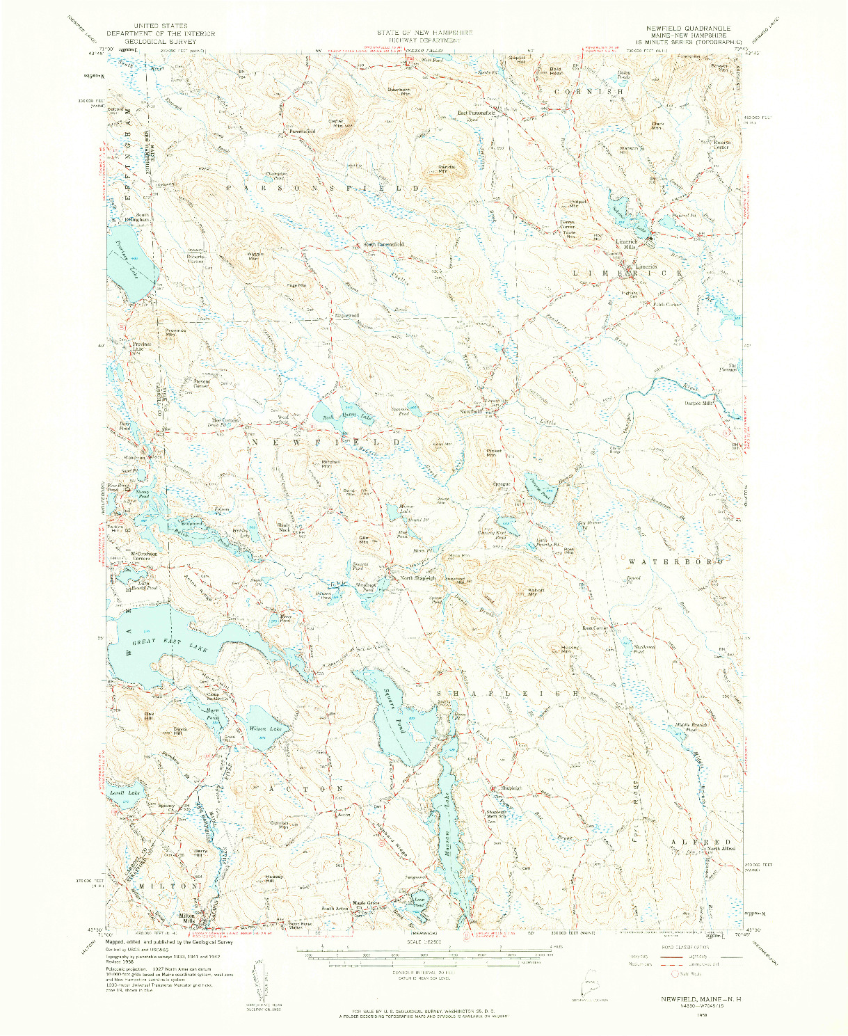 USGS 1:62500-SCALE QUADRANGLE FOR NEWFIELD, ME 1958