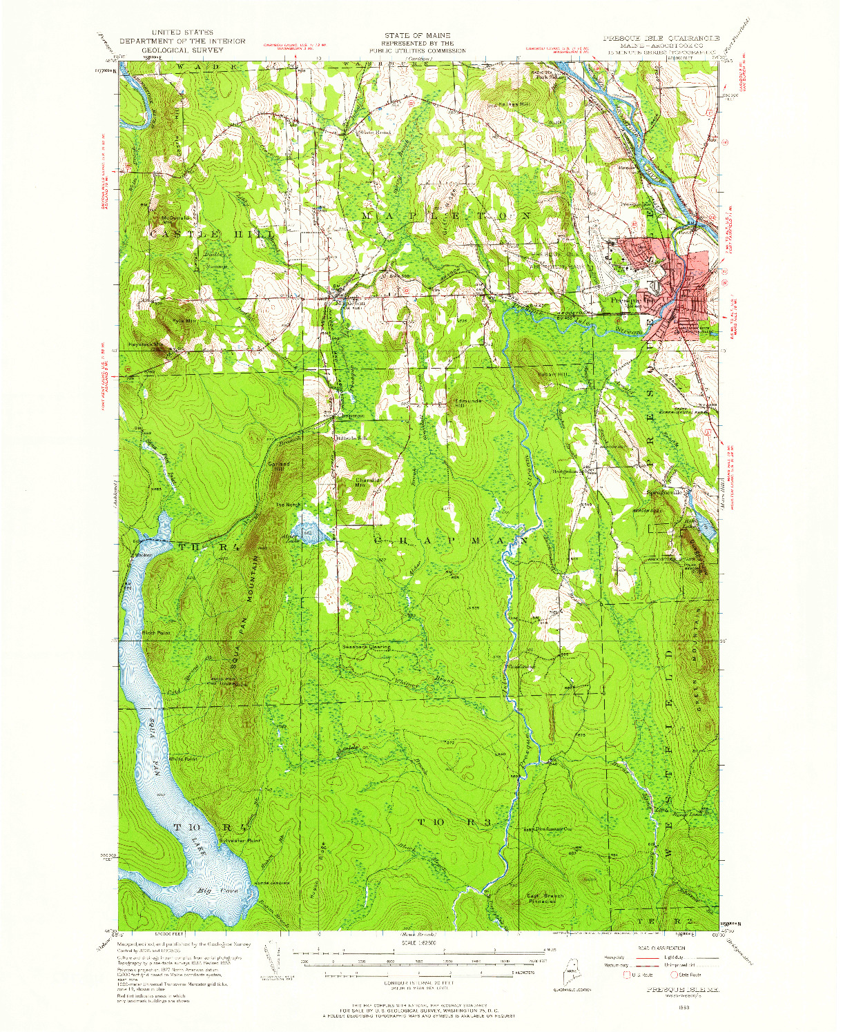 USGS 1:62500-SCALE QUADRANGLE FOR PRESQUE ISLE, ME 1953