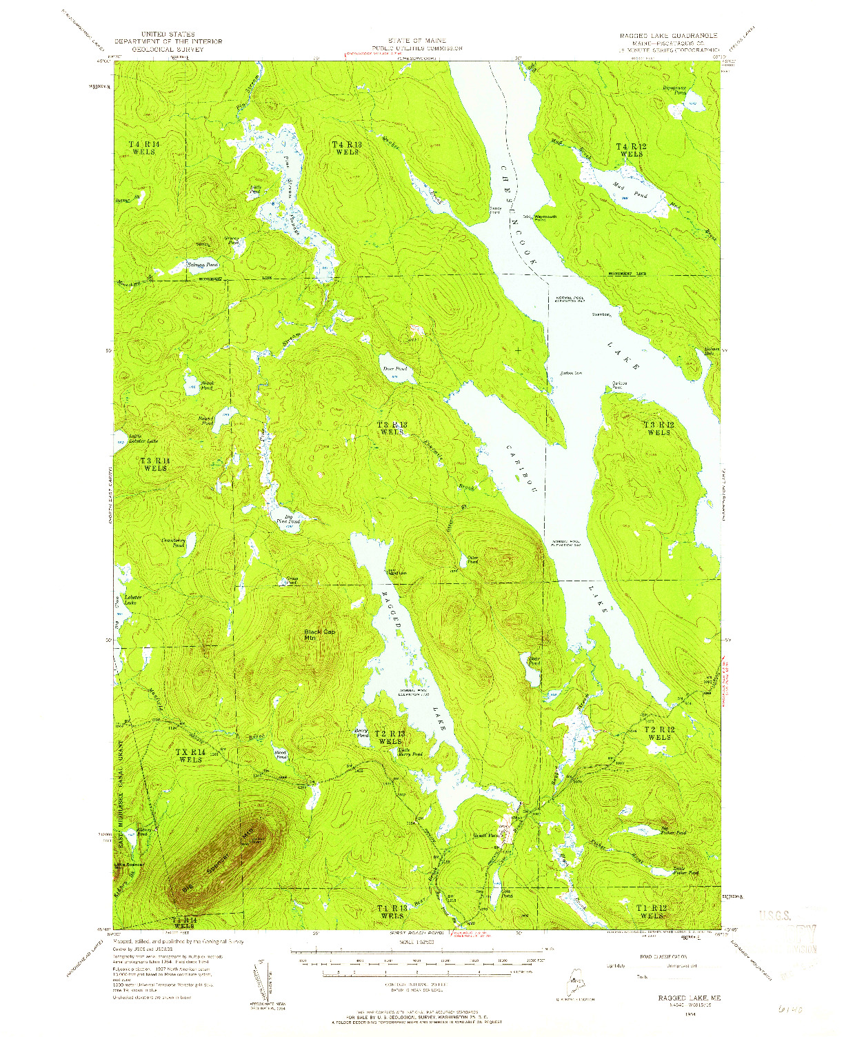 USGS 1:62500-SCALE QUADRANGLE FOR RAGGED LAKE, ME 1954