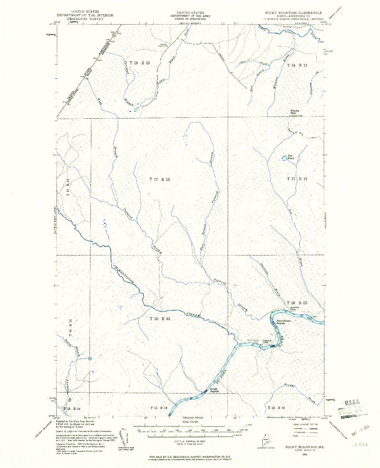 USGS 1:62500-SCALE QUADRANGLE FOR ROCKY MOUNTAIN, ME 1955