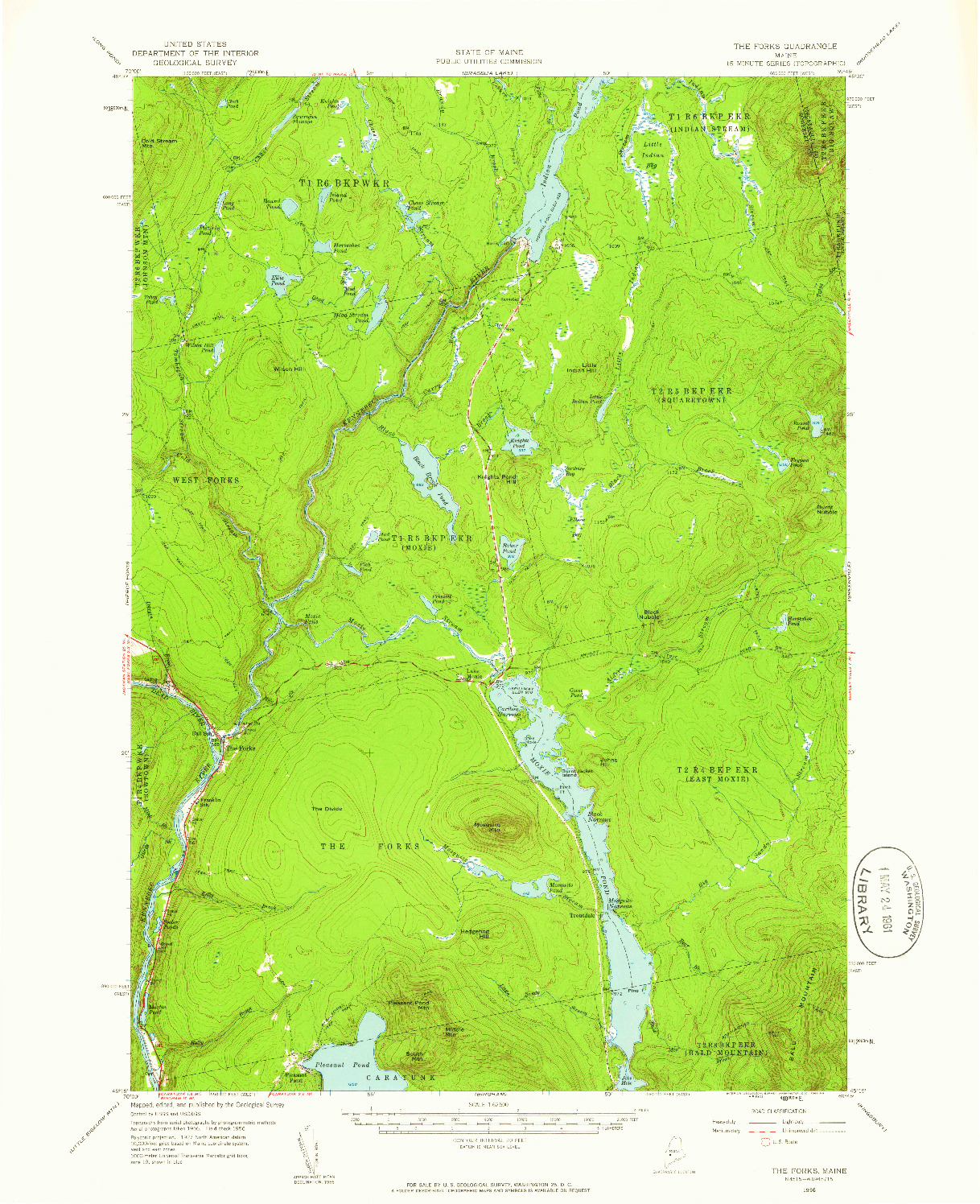 USGS 1:62500-SCALE QUADRANGLE FOR THE FORKS, ME 1956