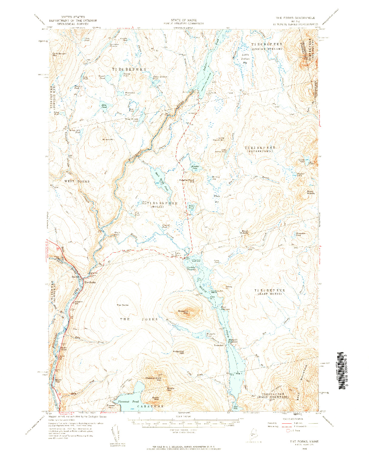 USGS 1:62500-SCALE QUADRANGLE FOR THE FORKS, ME 1956