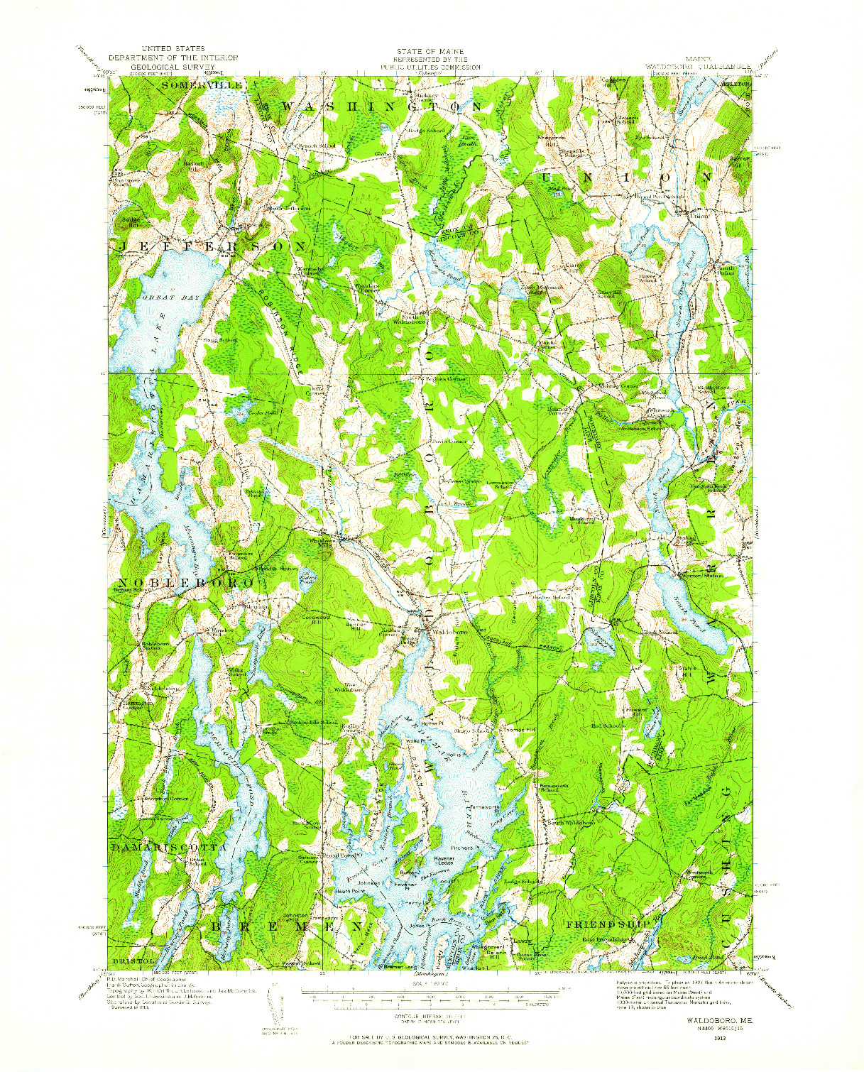 USGS 1:62500-SCALE QUADRANGLE FOR WALDOBORO, ME 1913