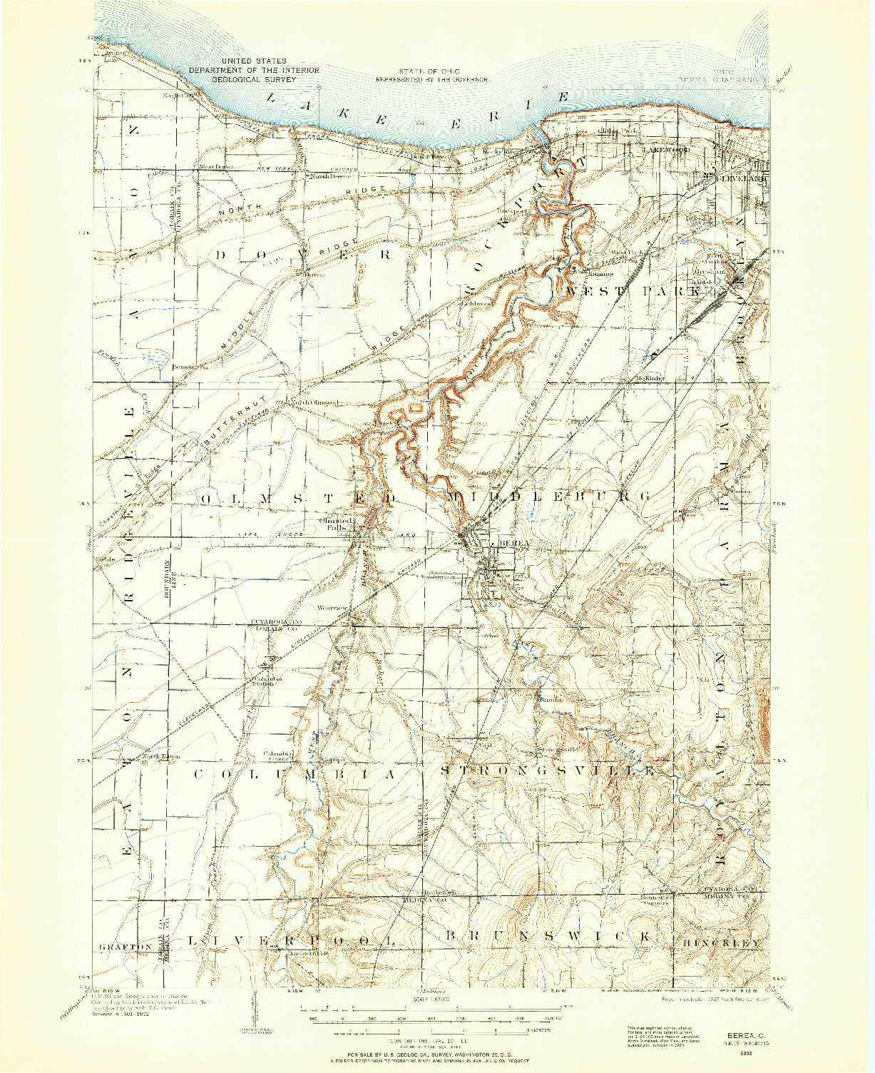 USGS 1:62500-SCALE QUADRANGLE FOR BEREA, OH 1902