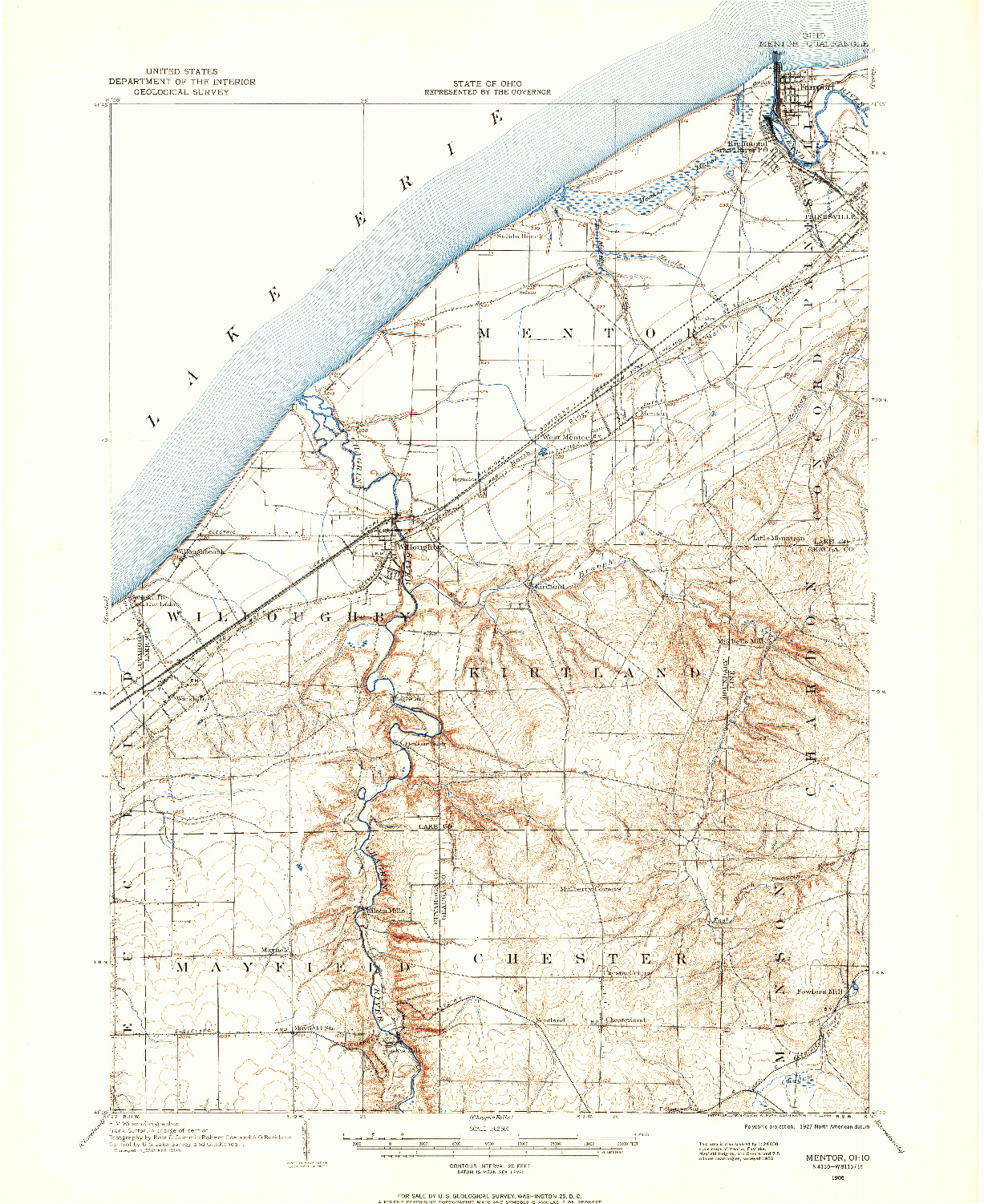 USGS 1:62500-SCALE QUADRANGLE FOR MENTOR, OH 1905