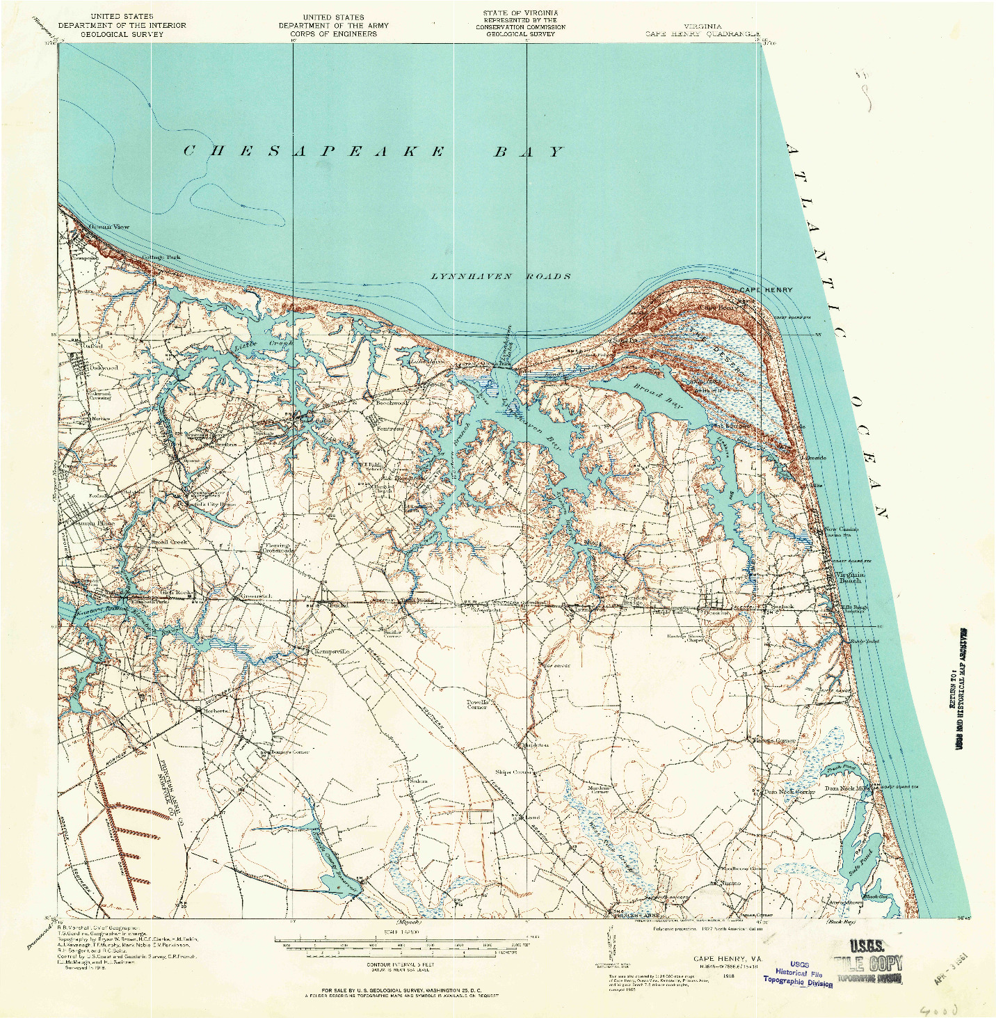 USGS 1:62500-SCALE QUADRANGLE FOR CAPE HENRY, VA 1918