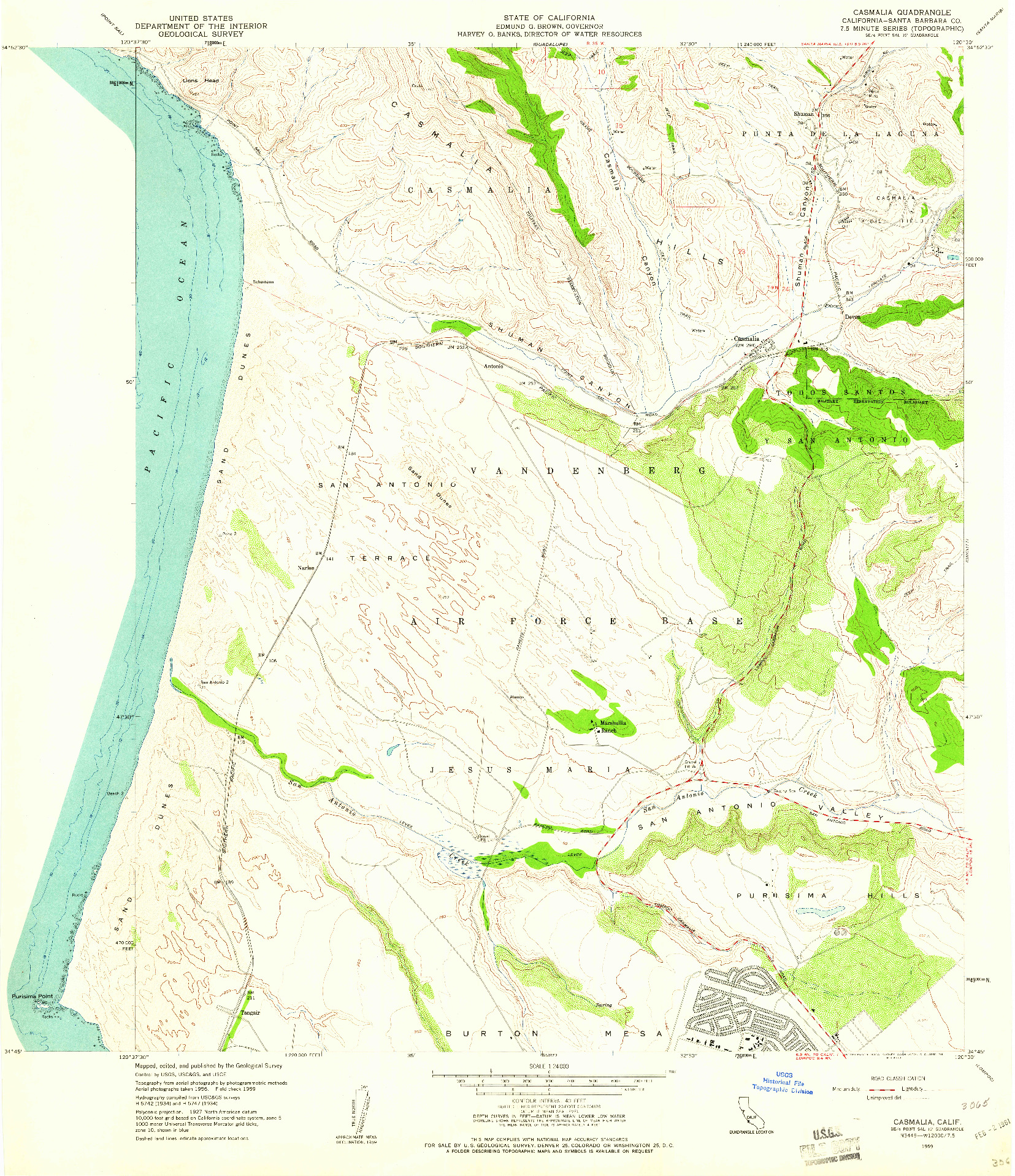 USGS 1:24000-SCALE QUADRANGLE FOR CASMALIA, CA 1959