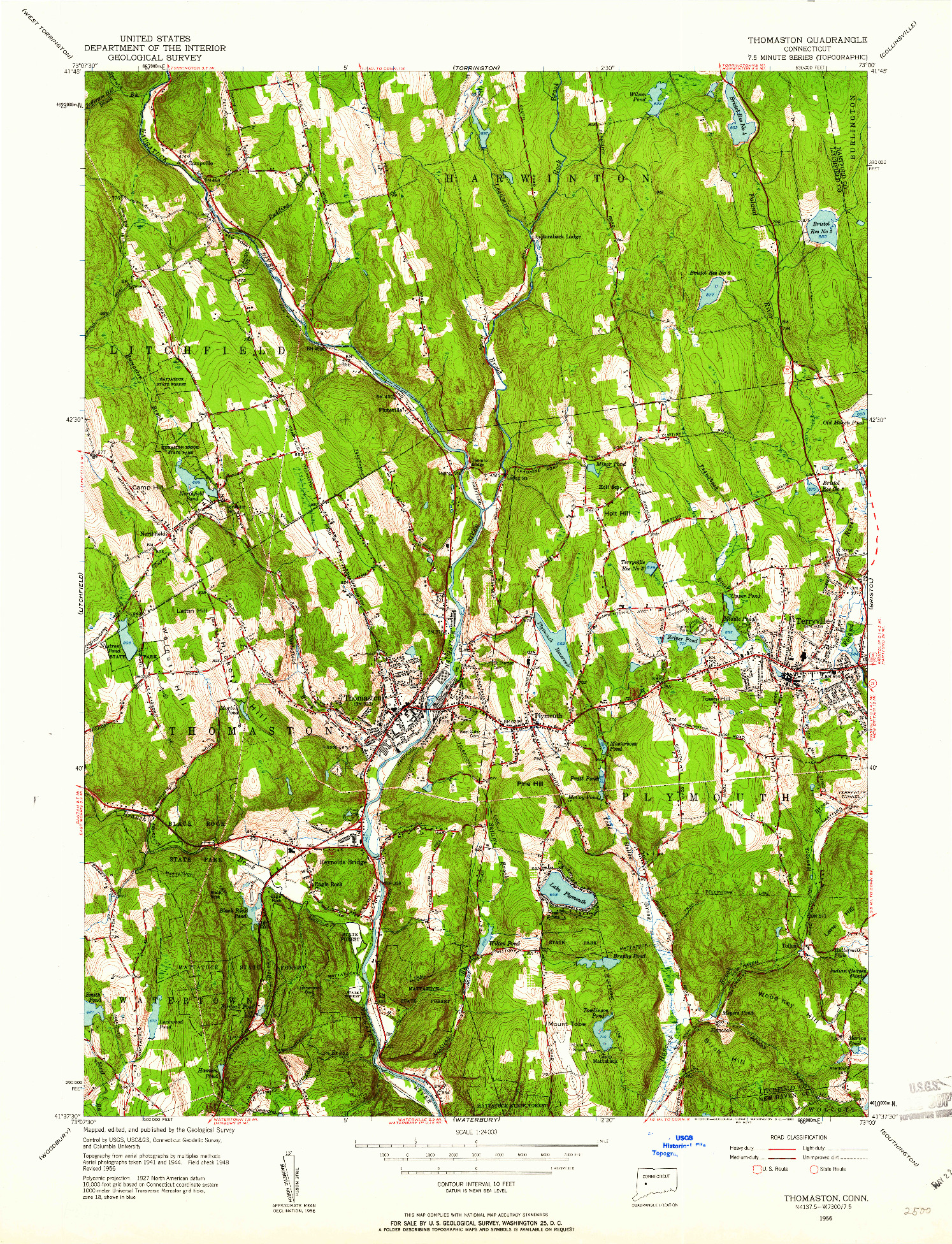 USGS 1:24000-SCALE QUADRANGLE FOR THOMASTON, CT 1956