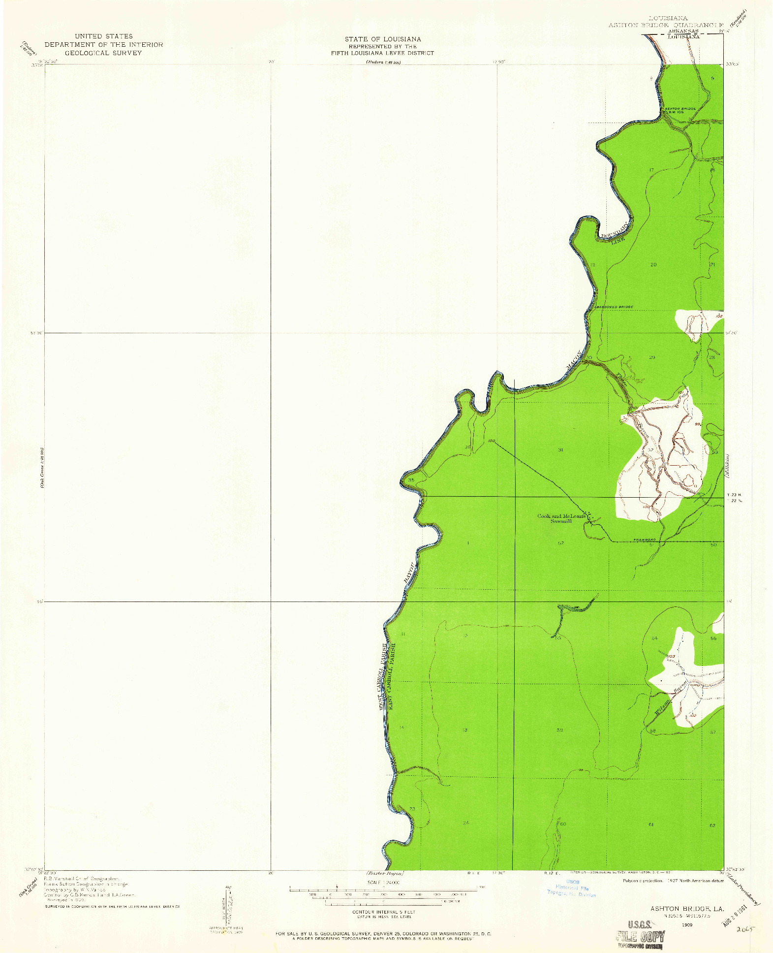 USGS 1:24000-SCALE QUADRANGLE FOR ASHTON BRIDGE, LA 1909