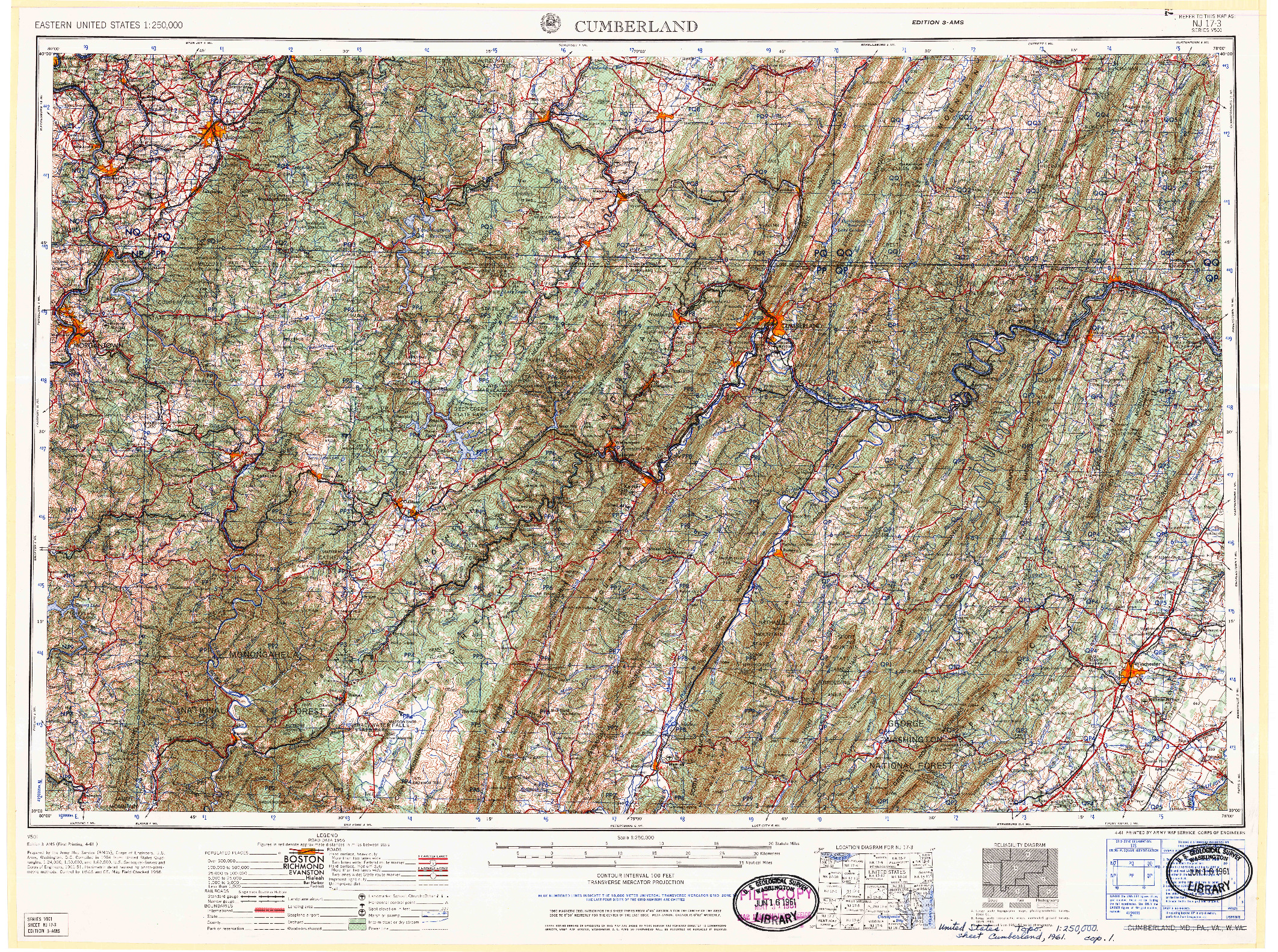USGS 1:250000-SCALE QUADRANGLE FOR CUMBERLAND, MD 1961