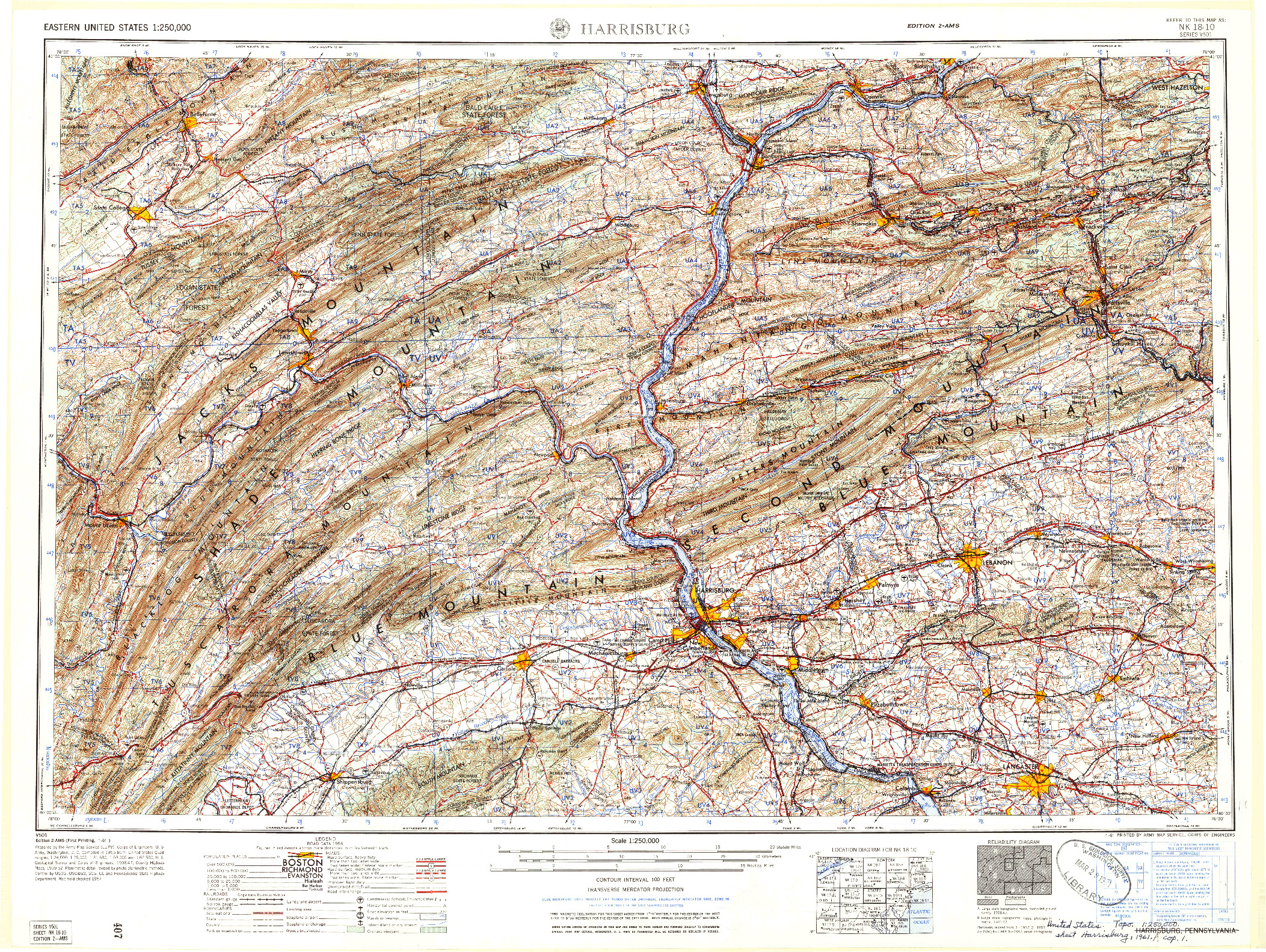 USGS 1:250000-SCALE QUADRANGLE FOR HARRISBURG, PA 1961