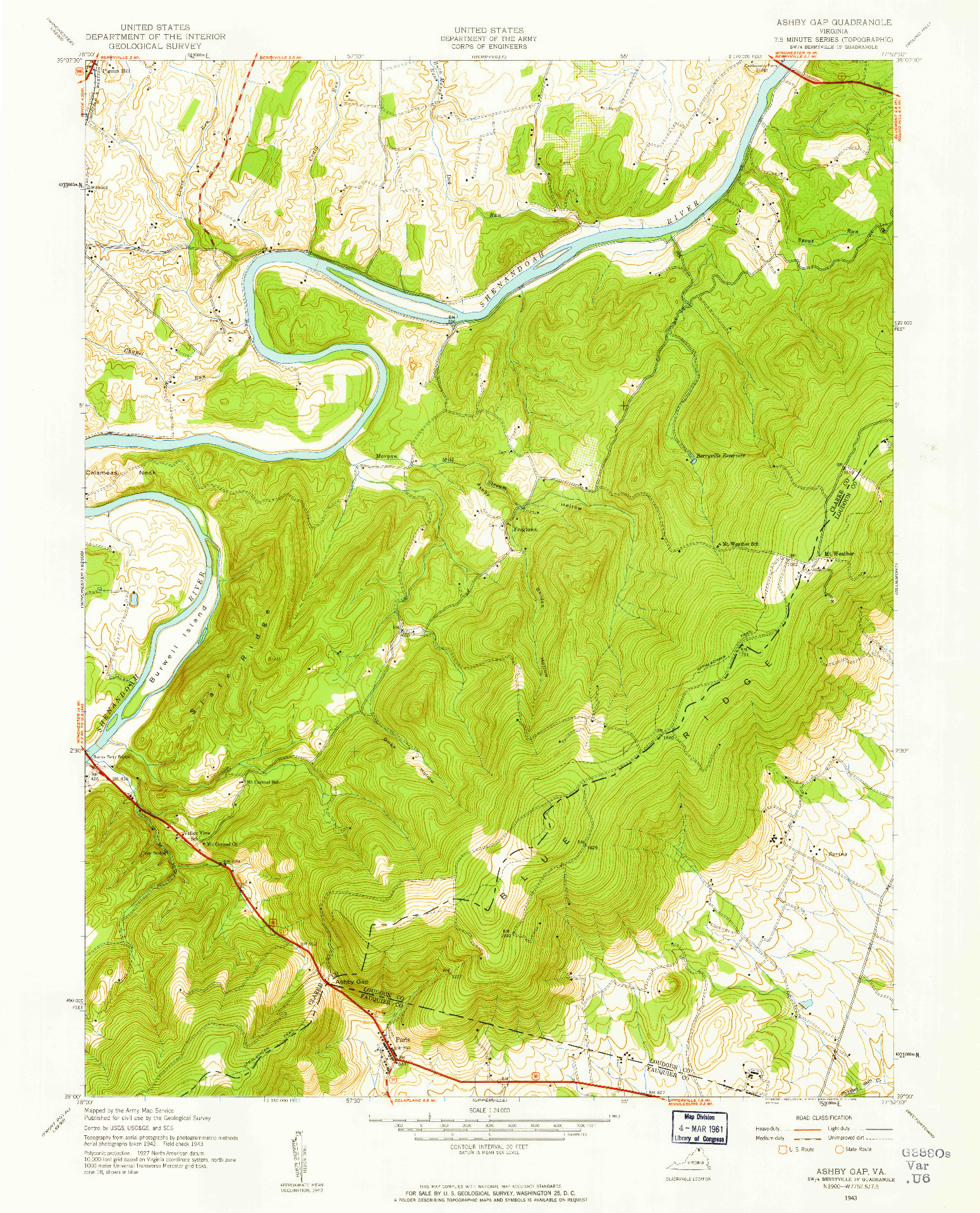 USGS 1:24000-SCALE QUADRANGLE FOR ASHBY GAP, VA 1943