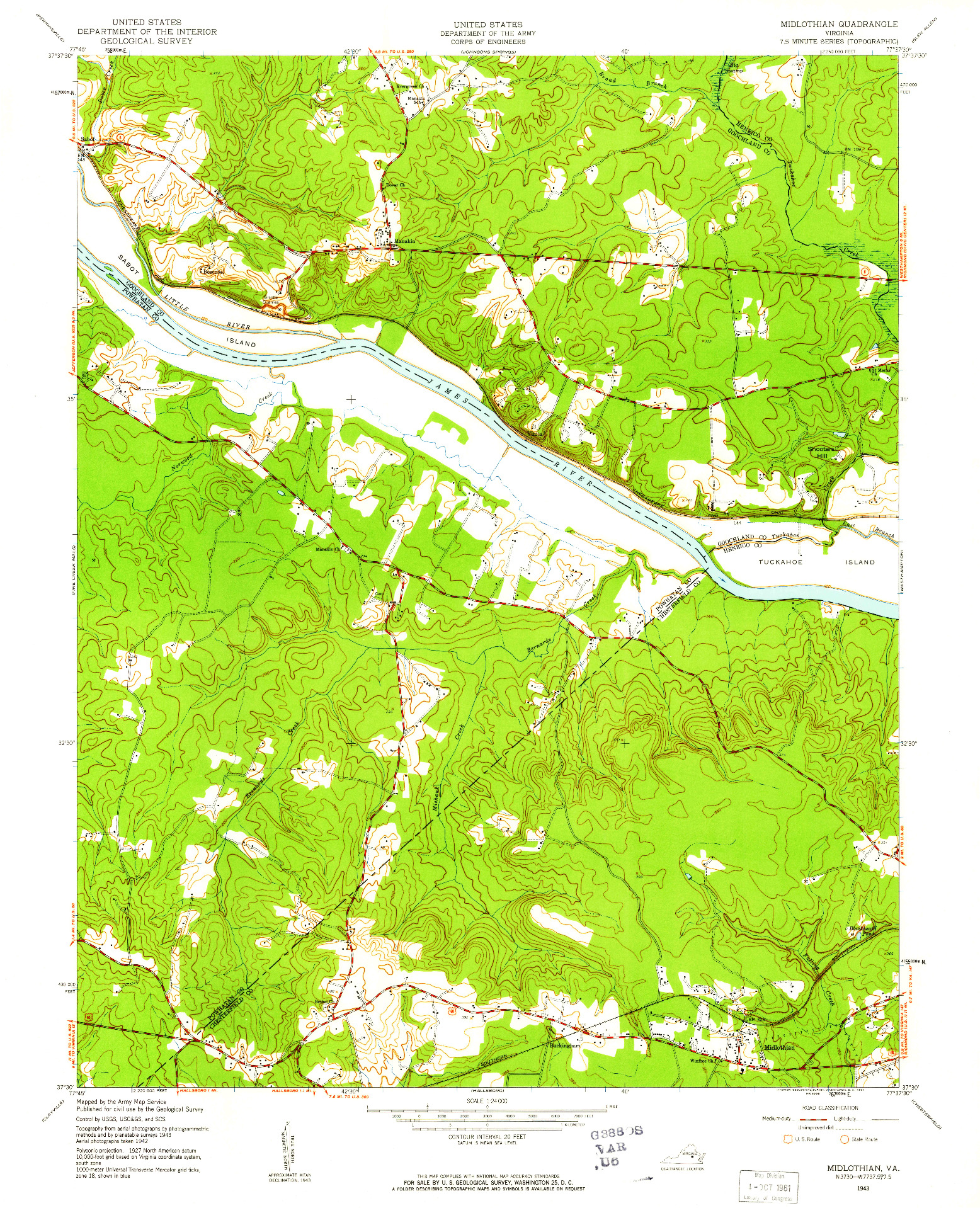 USGS 1:24000-SCALE QUADRANGLE FOR MIDLOTHIAN, VA 1943