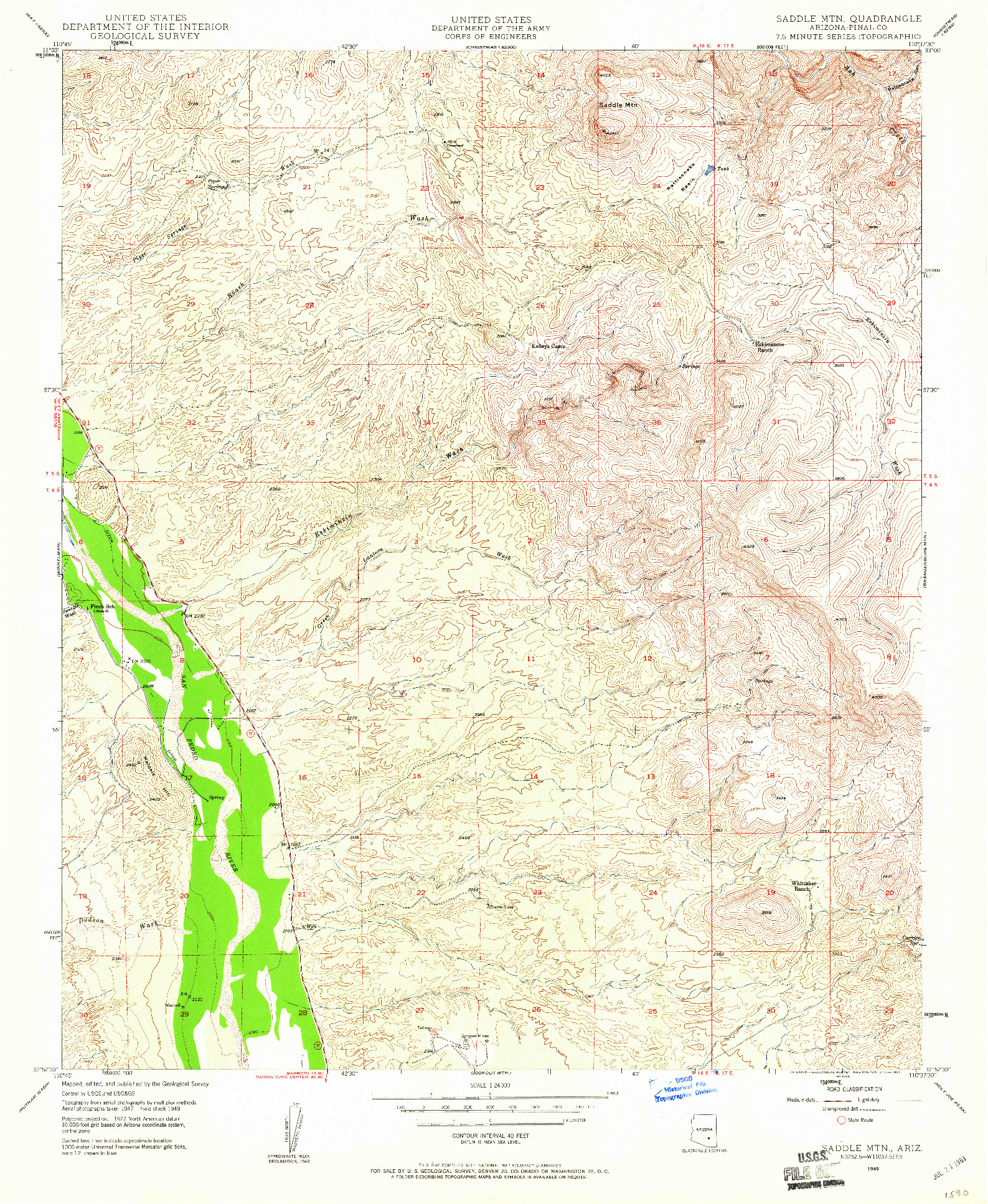 USGS 1:24000-SCALE QUADRANGLE FOR SADDLE MTN., AZ 1949