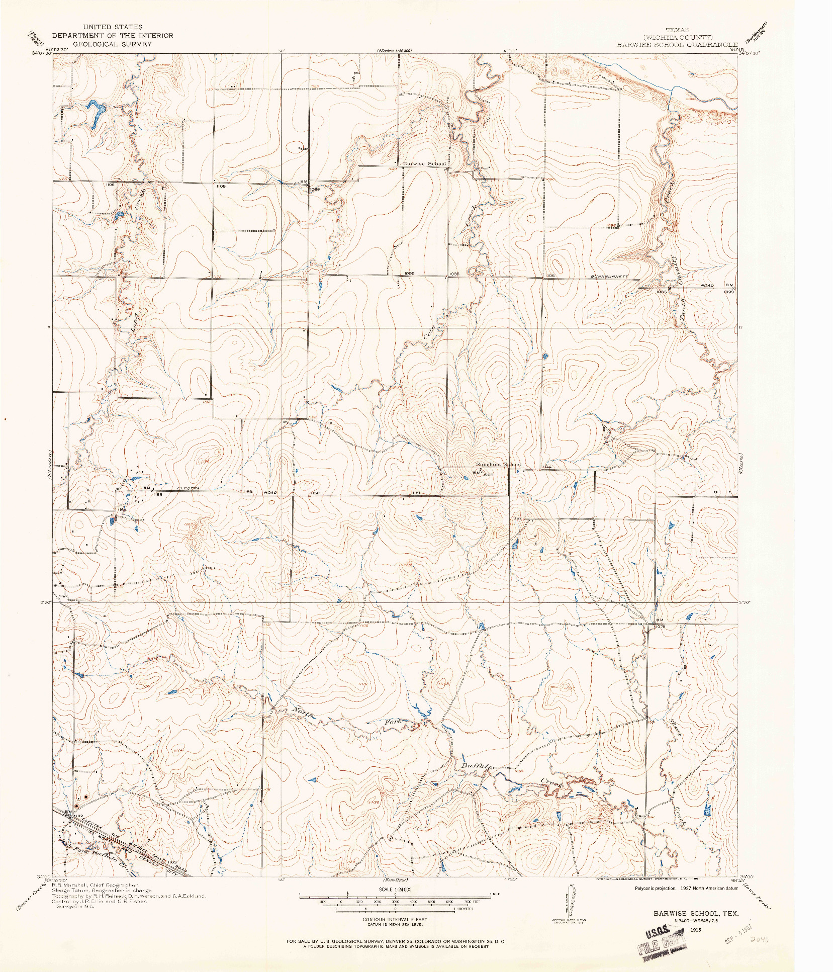 USGS 1:24000-SCALE QUADRANGLE FOR BARWISE SCHOOL, TX 1915