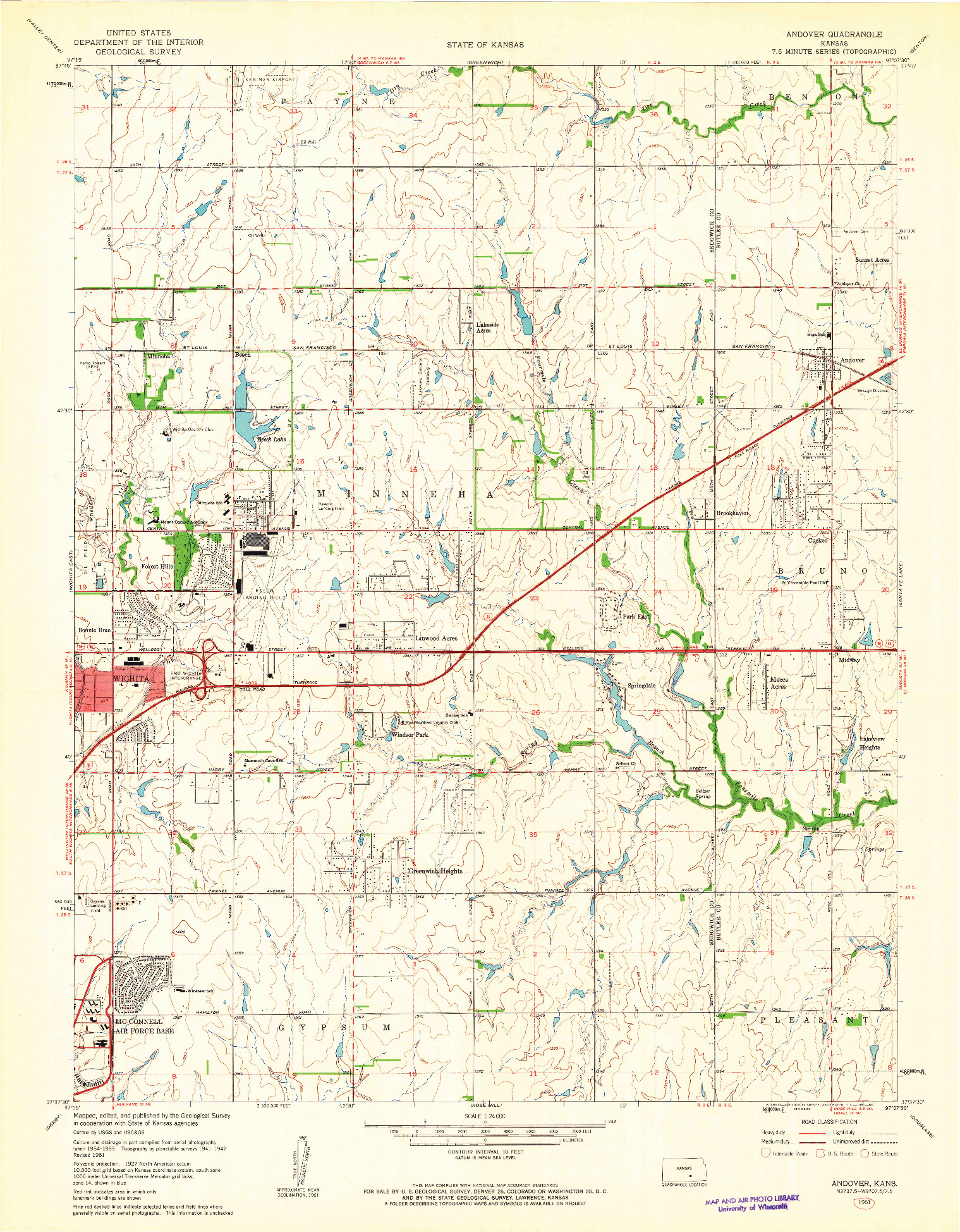 USGS 1:24000-SCALE QUADRANGLE FOR ANDOVER, KS 1961