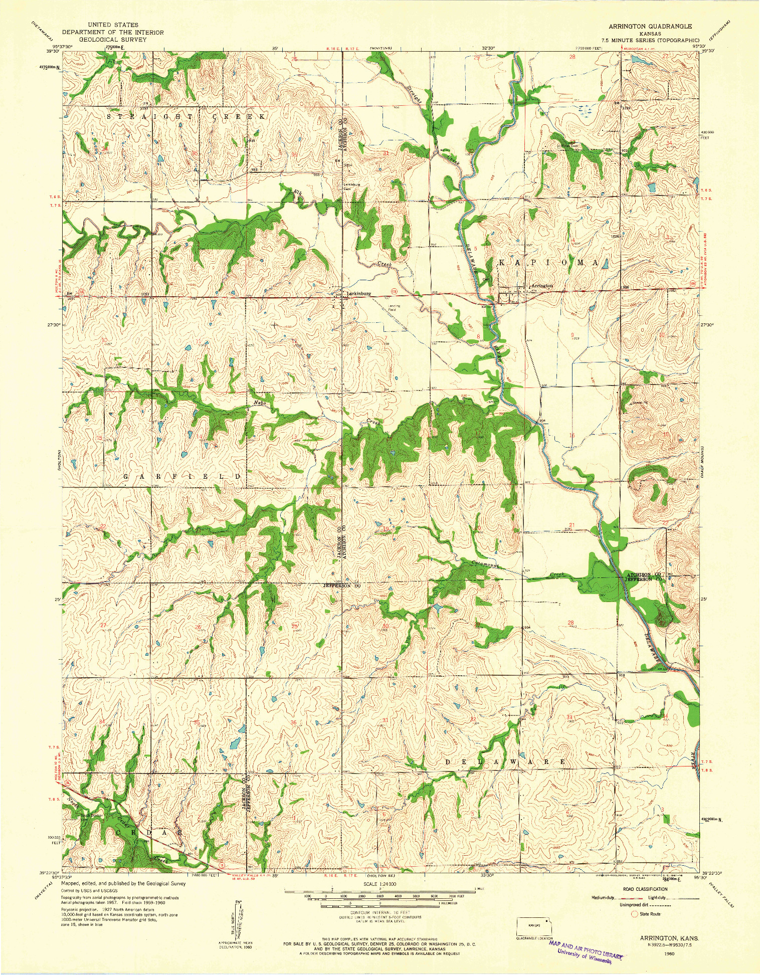 USGS 1:24000-SCALE QUADRANGLE FOR ARRINGTON, KS 1960
