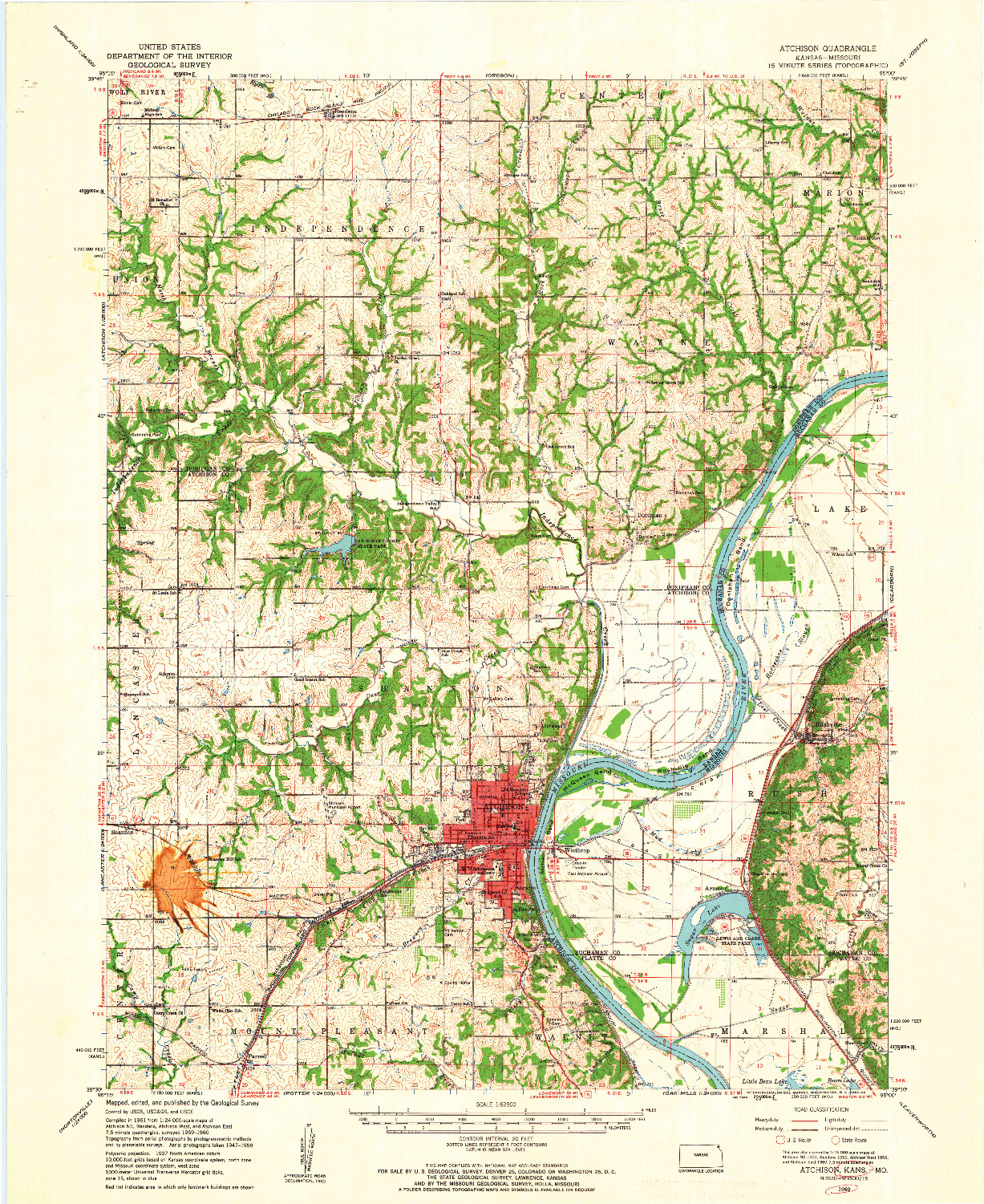USGS 1:62500-SCALE QUADRANGLE FOR ATCHISON, KS 1960
