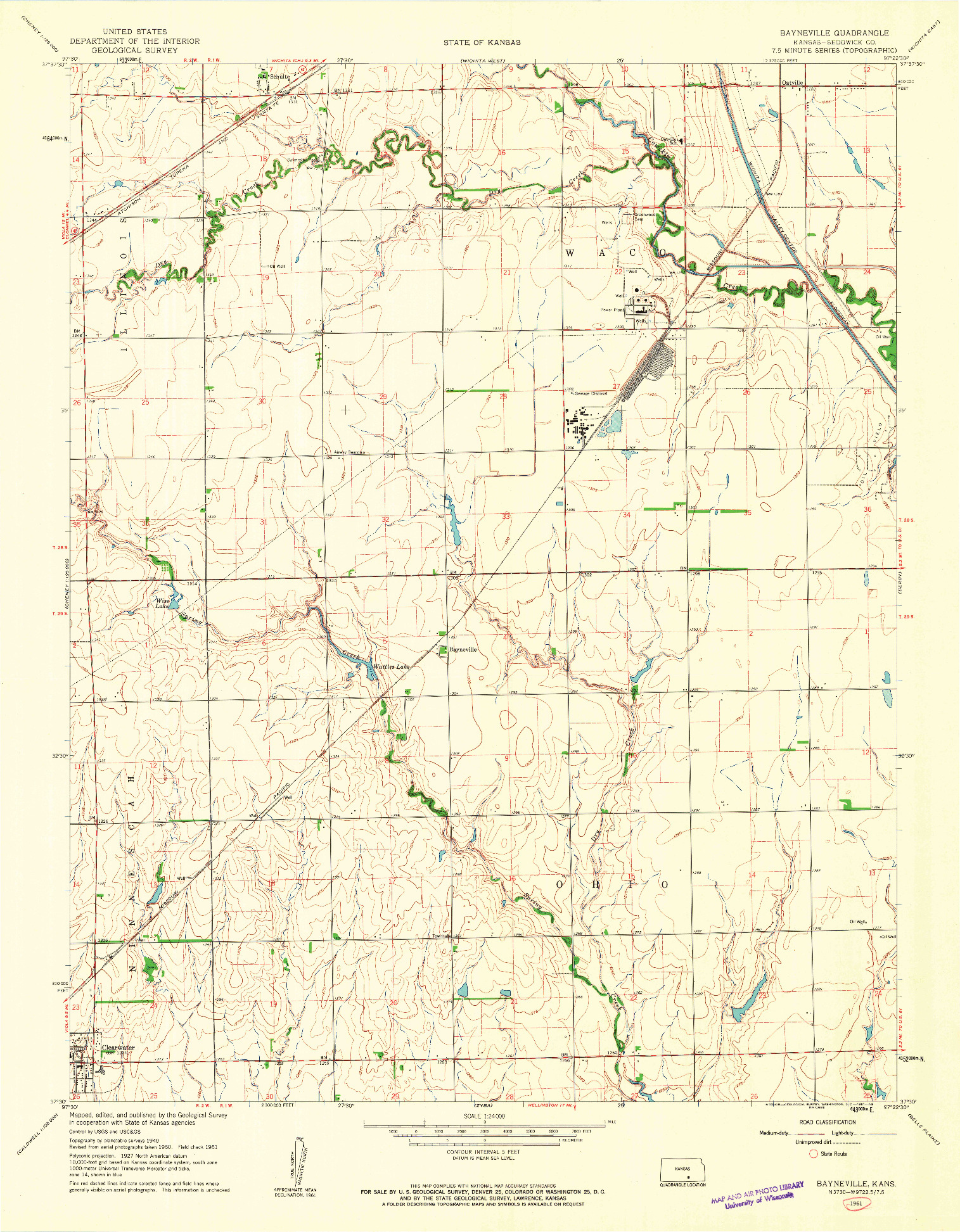 USGS 1:24000-SCALE QUADRANGLE FOR BAYNEVILLE, KS 1961