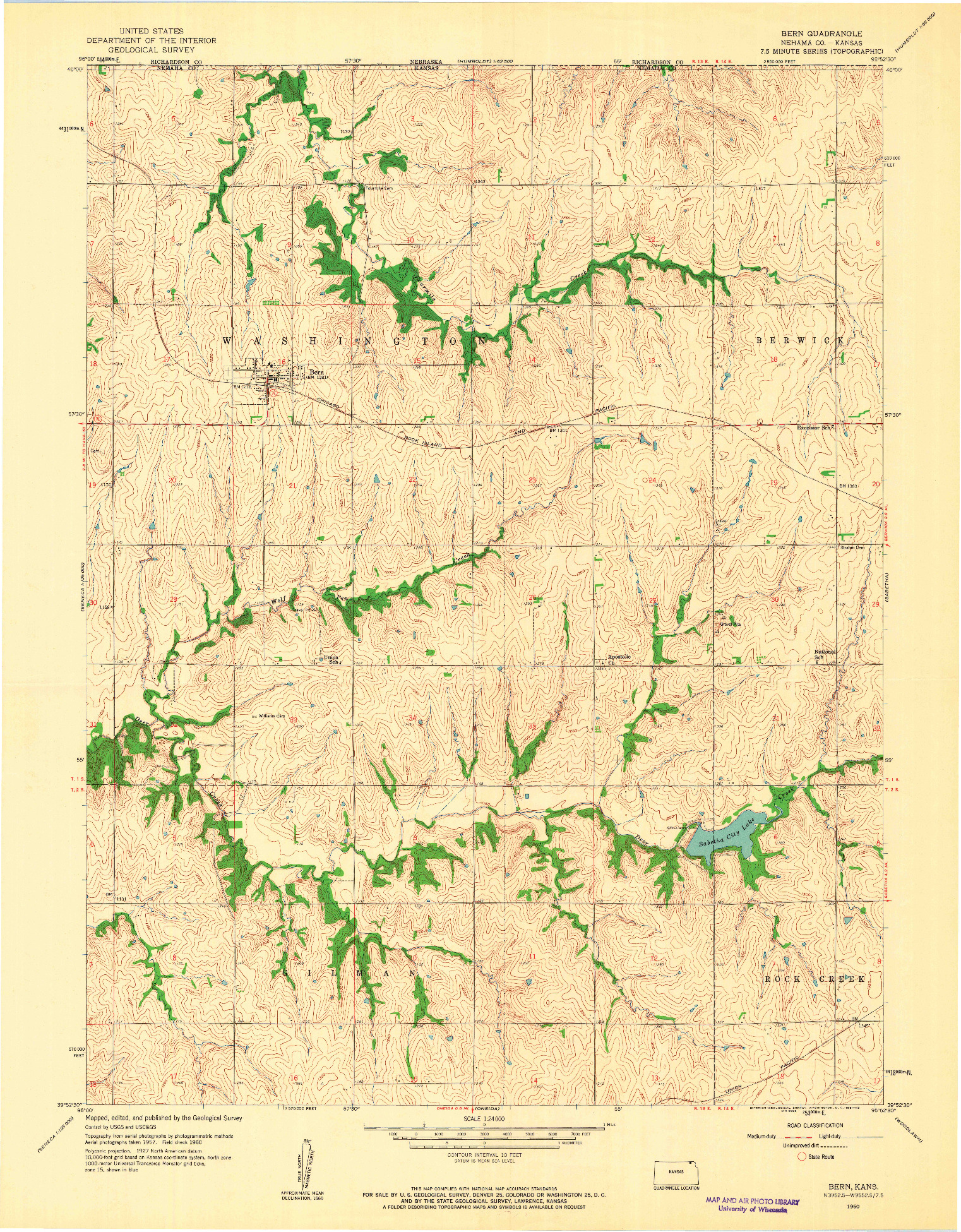 USGS 1:24000-SCALE QUADRANGLE FOR BERN, KS 1960