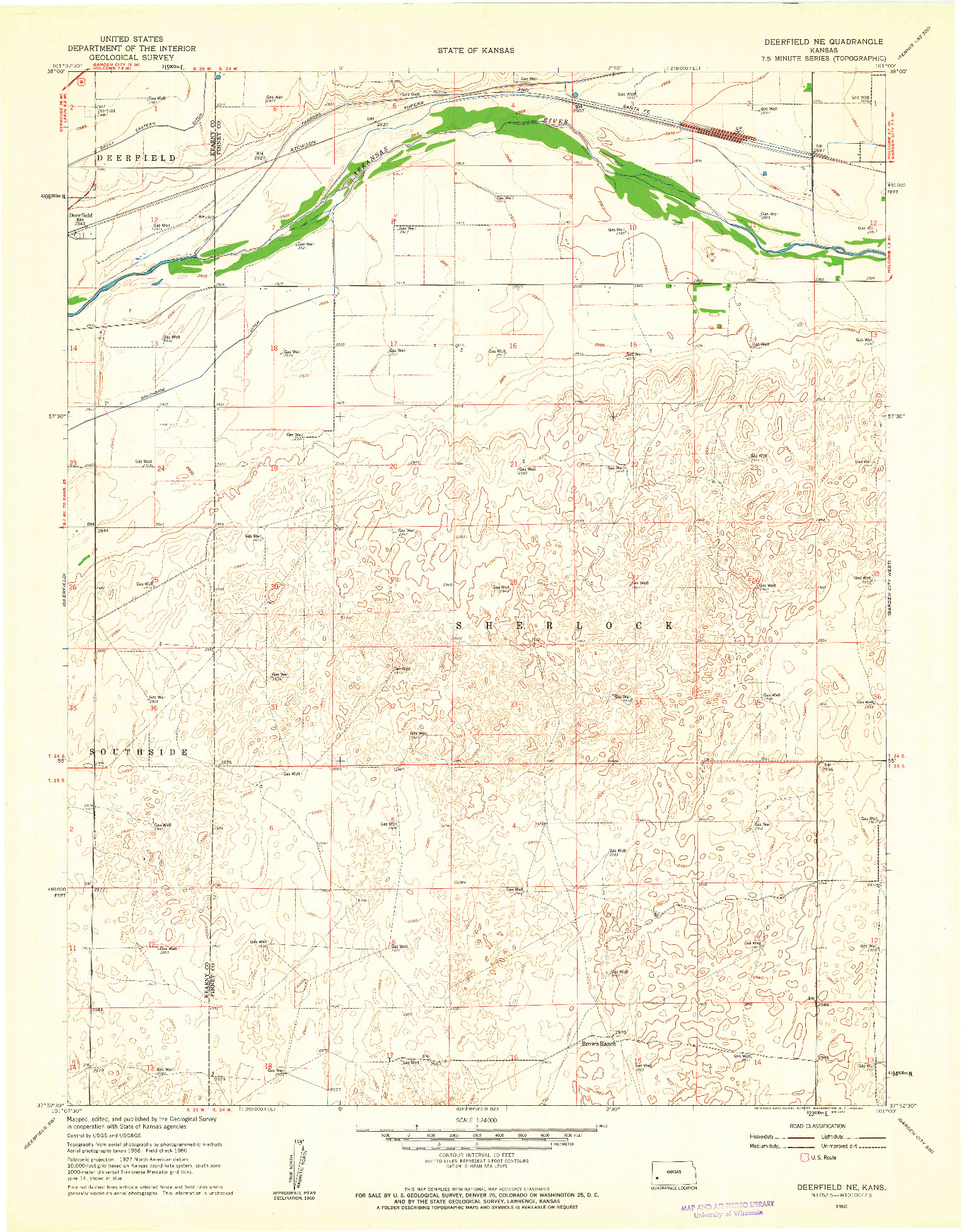 USGS 1:24000-SCALE QUADRANGLE FOR DEERFIELD NE, KS 1960