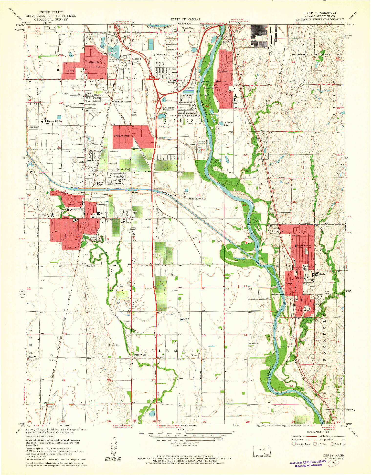 USGS 1:24000-SCALE QUADRANGLE FOR DERBY, KS 1960