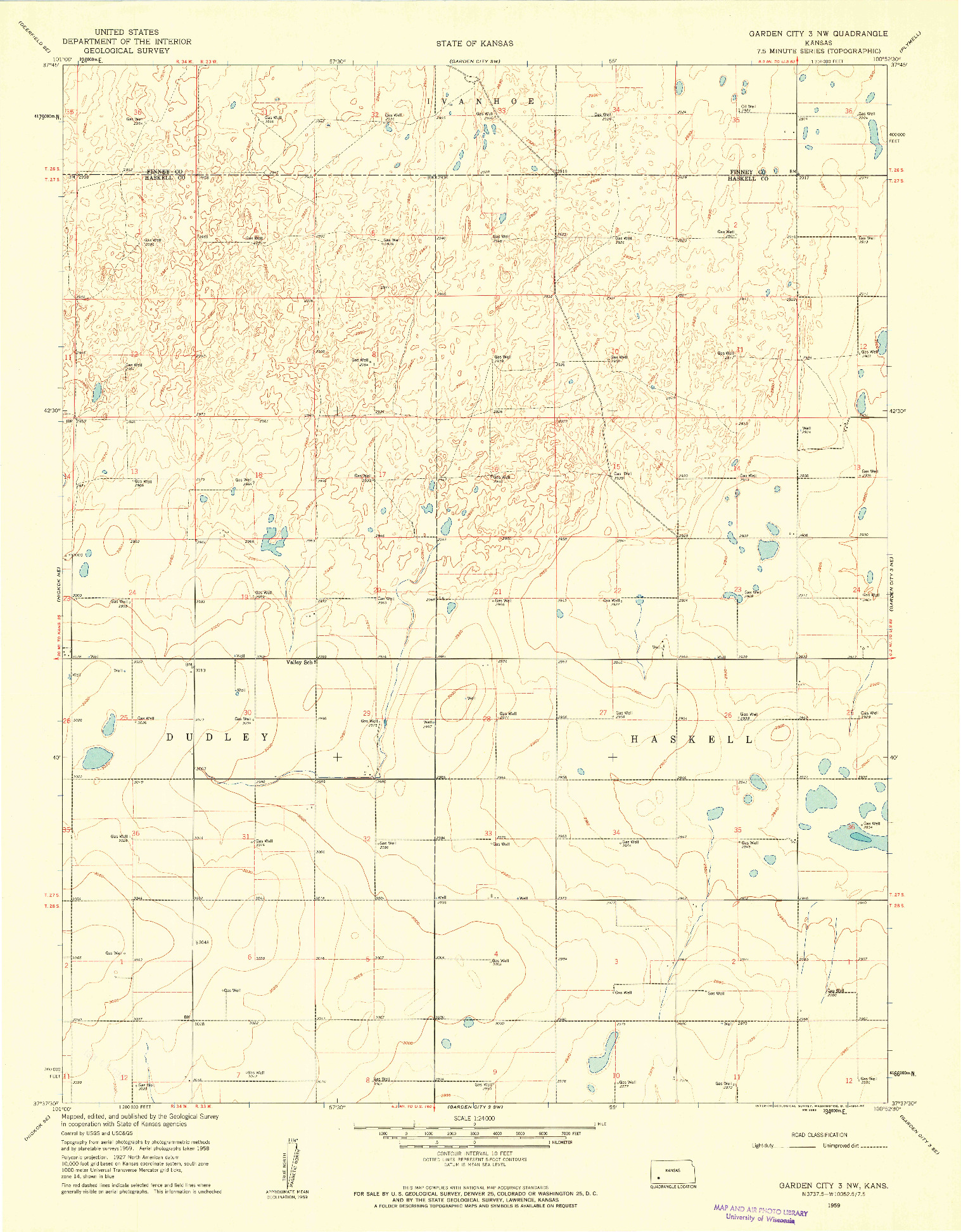 USGS 1:24000-SCALE QUADRANGLE FOR GARDEN CITY 3 NW, KS 1959