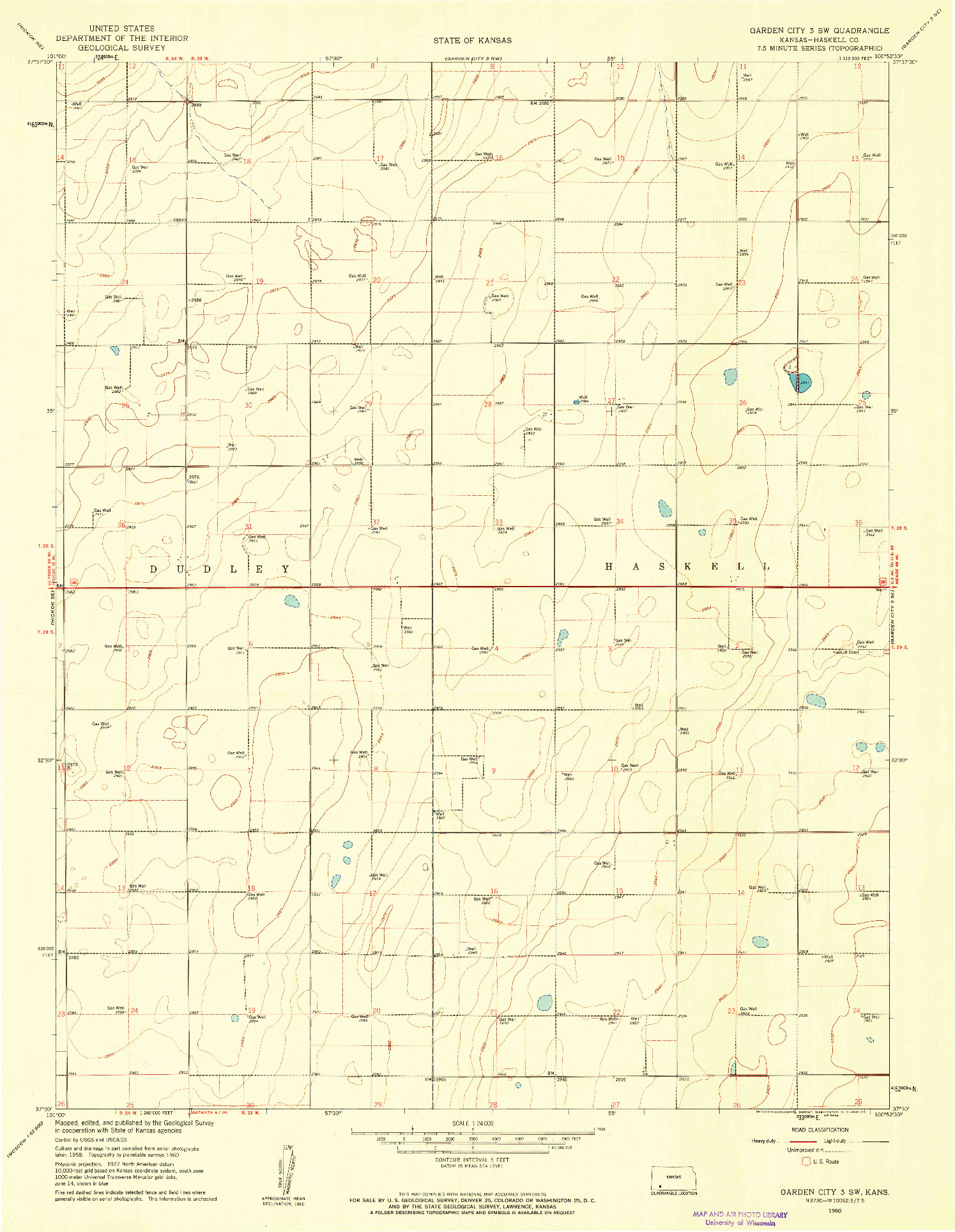 USGS 1:24000-SCALE QUADRANGLE FOR GARDEN CITY 3 SW, KS 1960