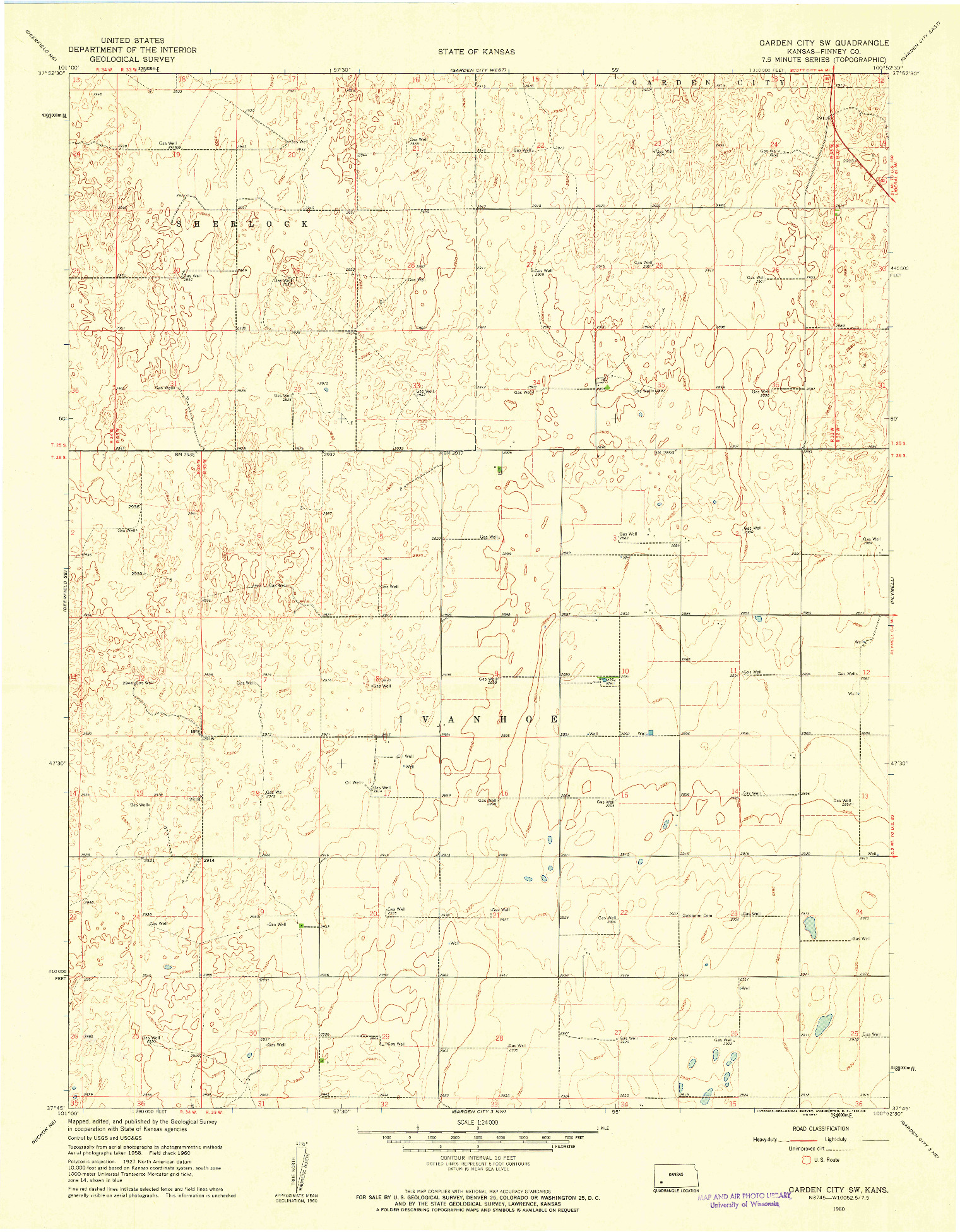 USGS 1:24000-SCALE QUADRANGLE FOR GARDEN CITY SW, KS 1960