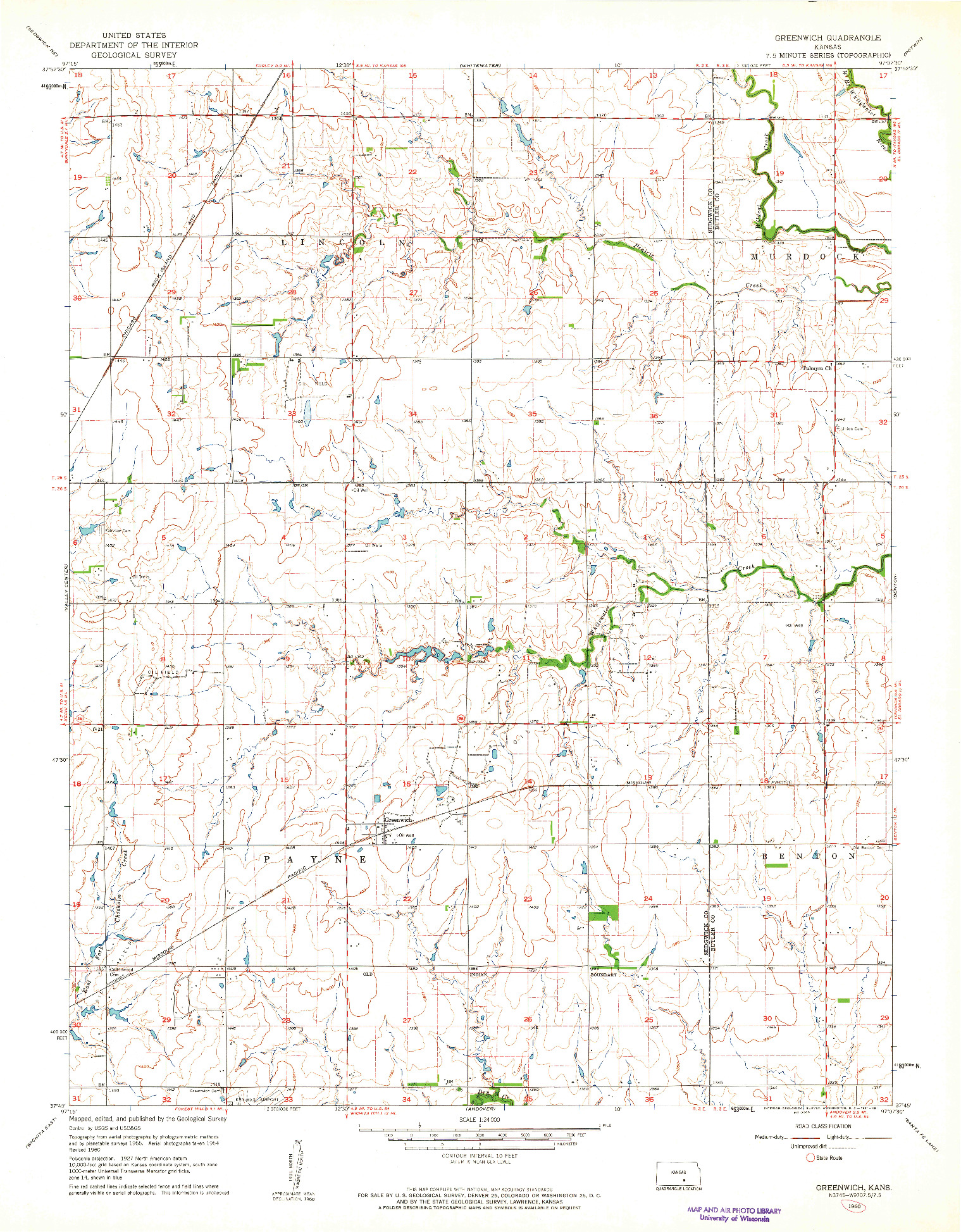 USGS 1:24000-SCALE QUADRANGLE FOR GREENWICH, KS 1960