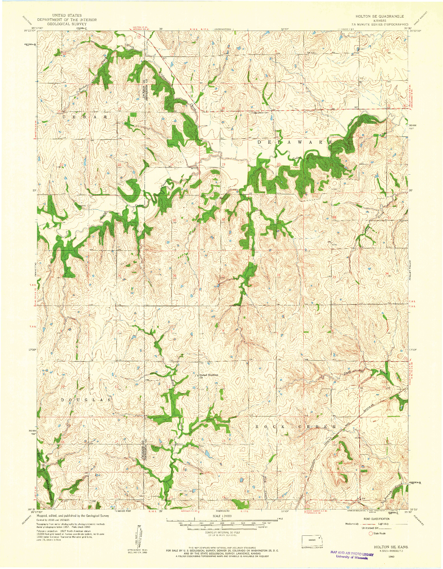 USGS 1:24000-SCALE QUADRANGLE FOR HOLTON SE, KS 1960