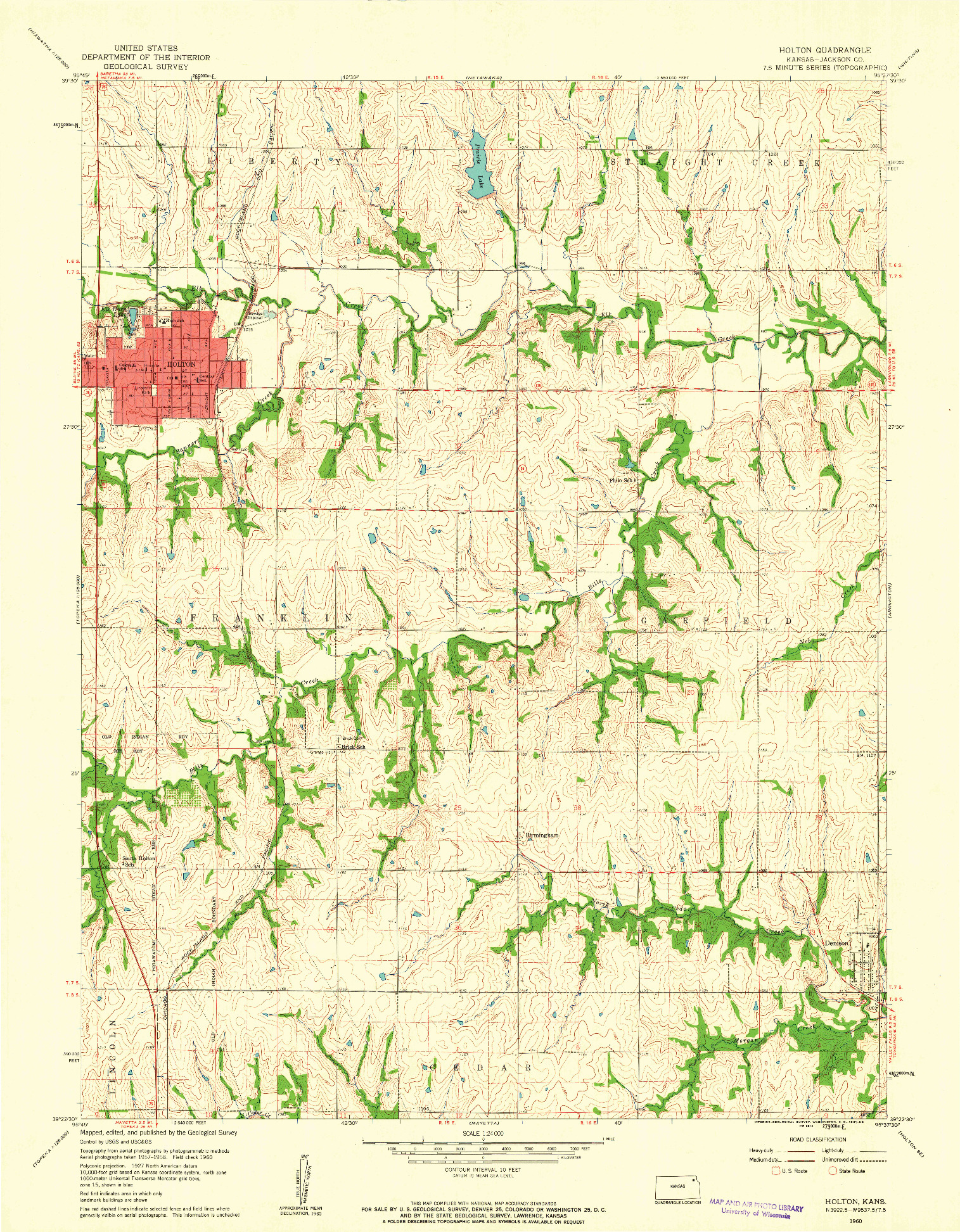 USGS 1:24000-SCALE QUADRANGLE FOR HOLTON, KS 1960