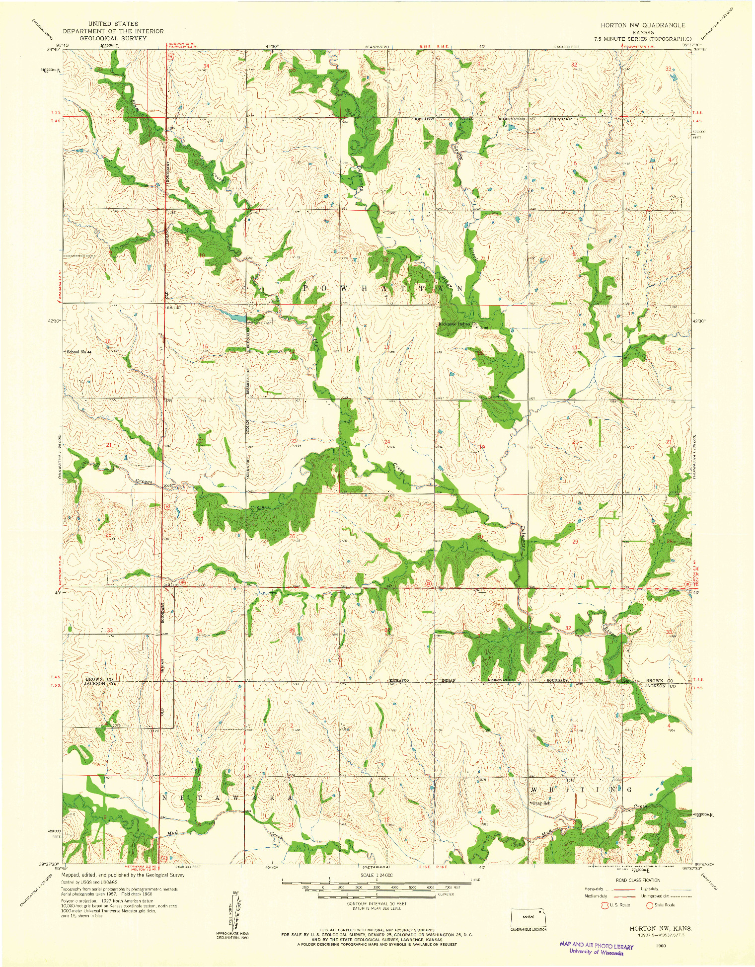USGS 1:24000-SCALE QUADRANGLE FOR HORTON NW, KS 1960