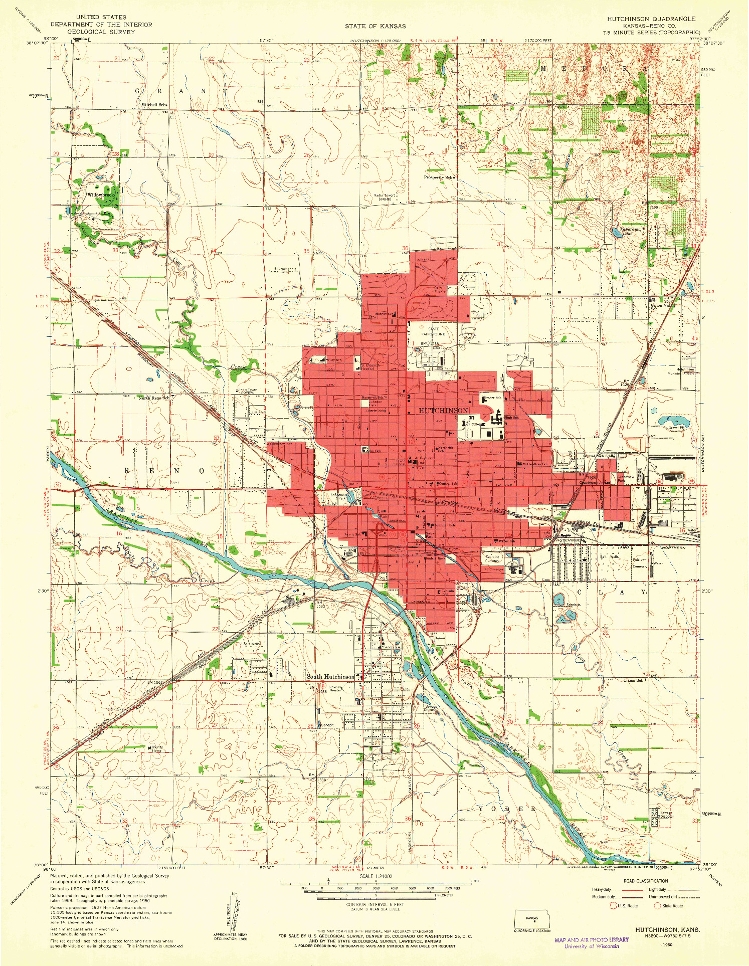 USGS 1:24000-SCALE QUADRANGLE FOR HUTCHINSON, KS 1960