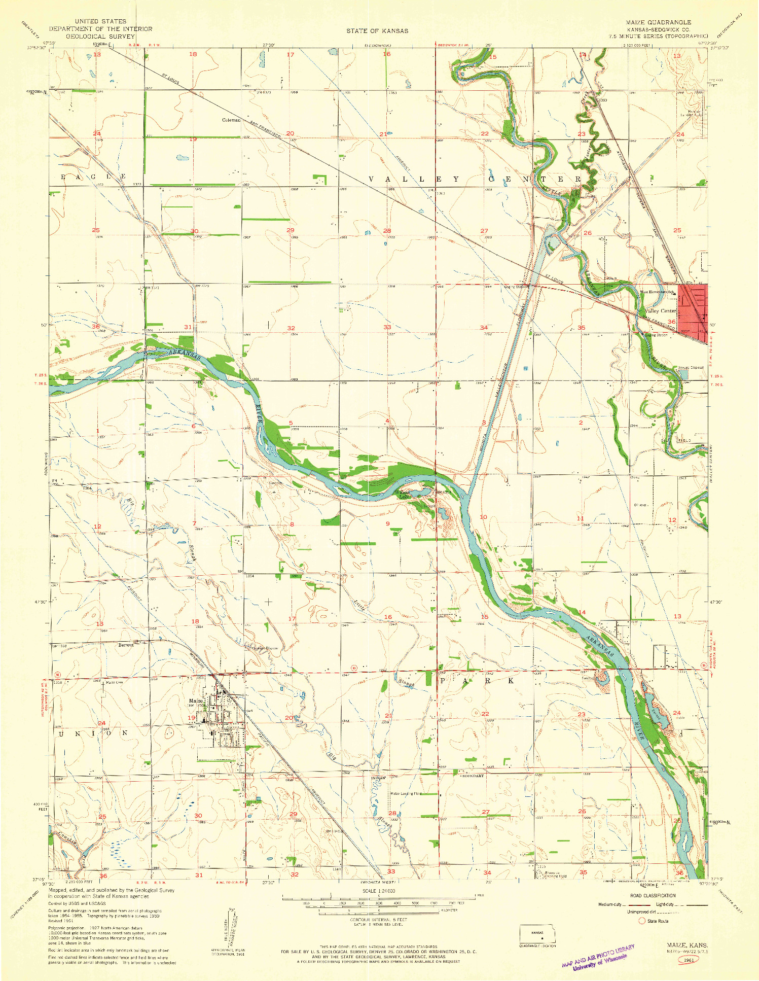 USGS 1:24000-SCALE QUADRANGLE FOR MAIZE, KS 1961