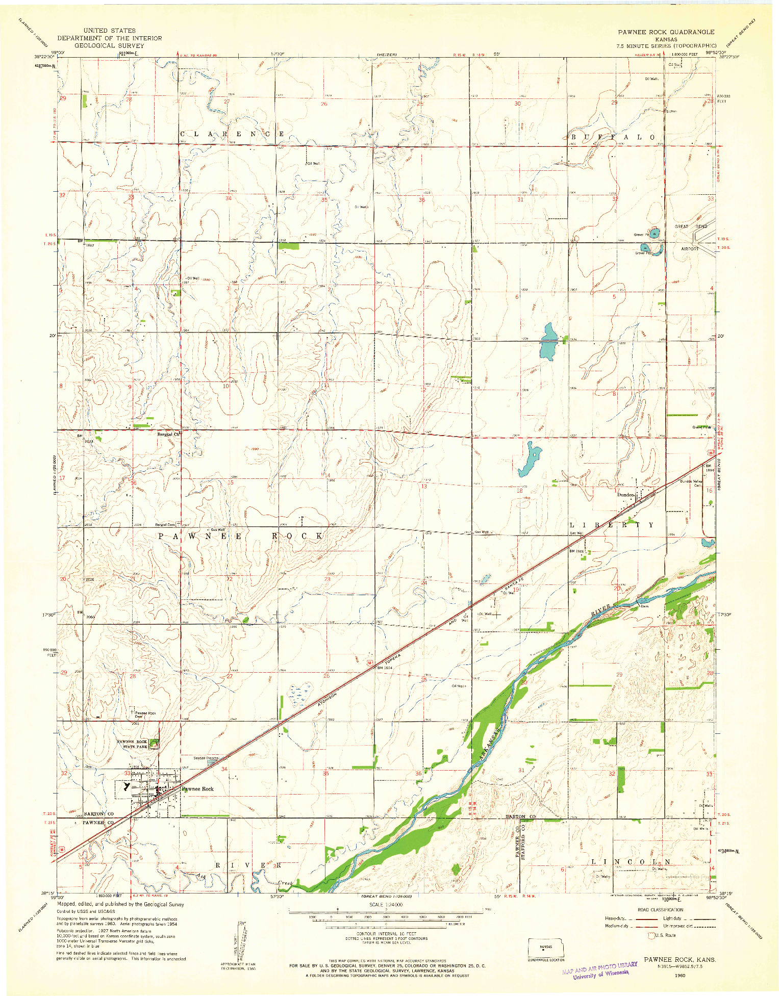 USGS 1:24000-SCALE QUADRANGLE FOR PAWNEE ROCK, KS 1960