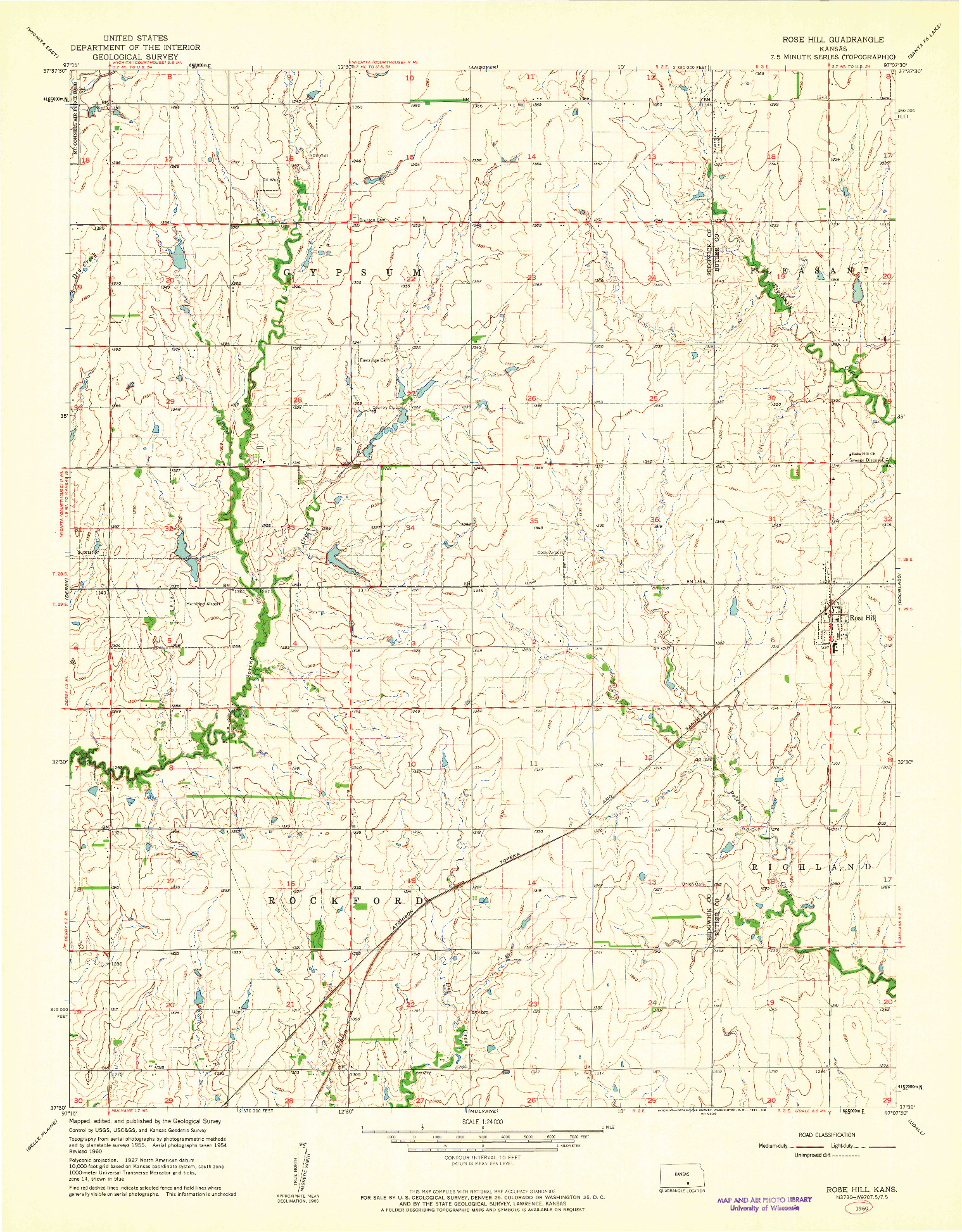 USGS 1:24000-SCALE QUADRANGLE FOR ROSE HILL, KS 1960