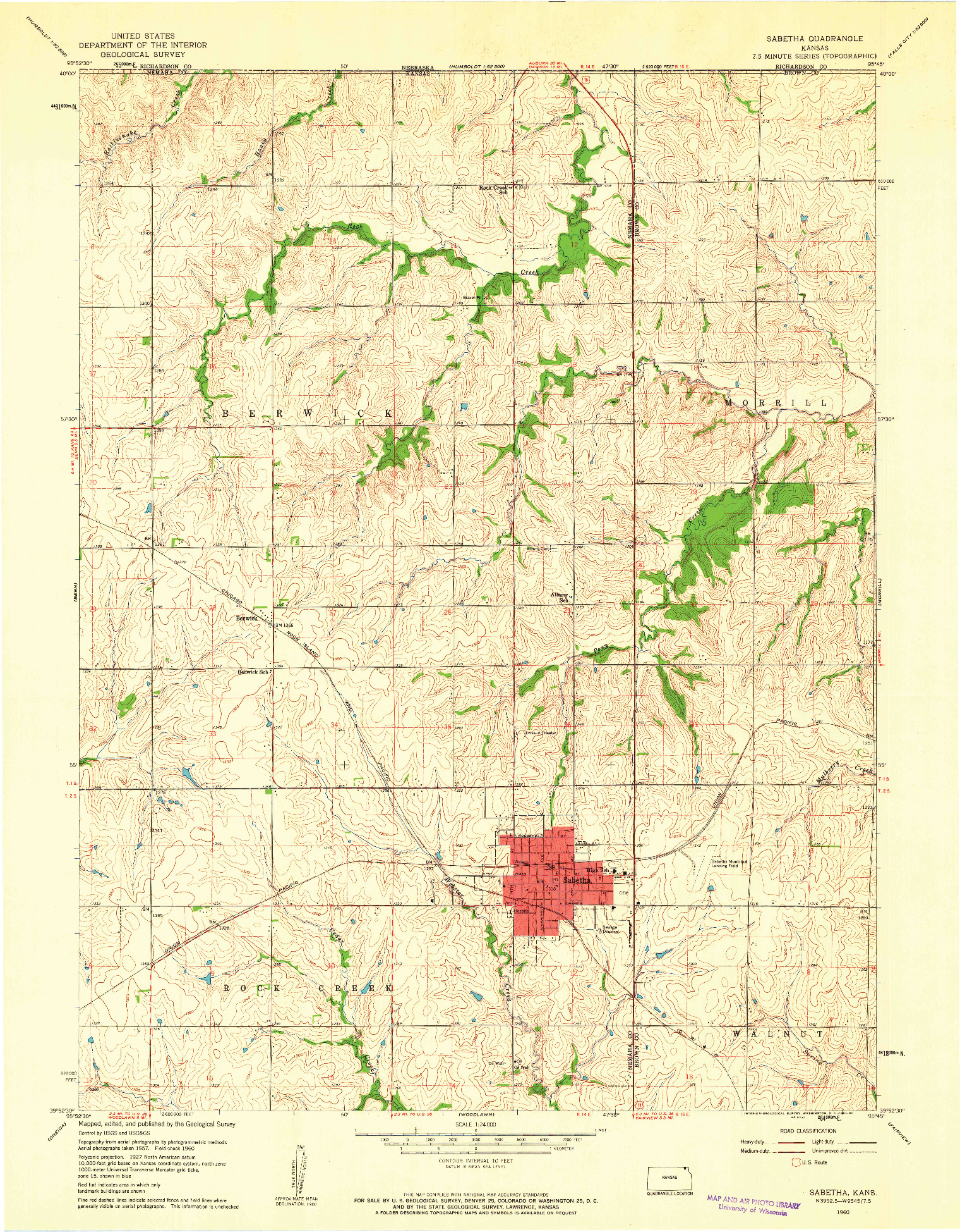 USGS 1:24000-SCALE QUADRANGLE FOR SABETHA, KS 1960