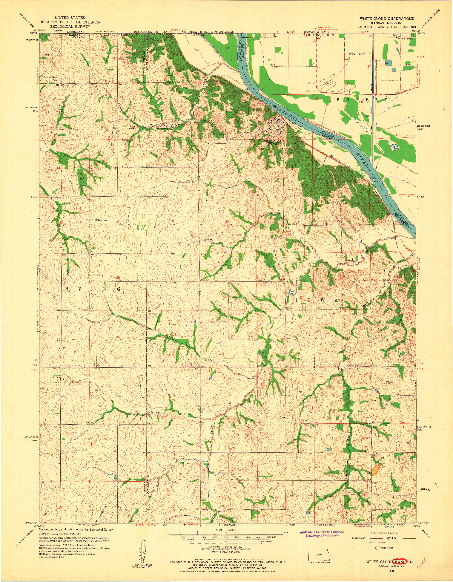 USGS 1:24000-SCALE QUADRANGLE FOR WHITE CLOUD, KS 1959