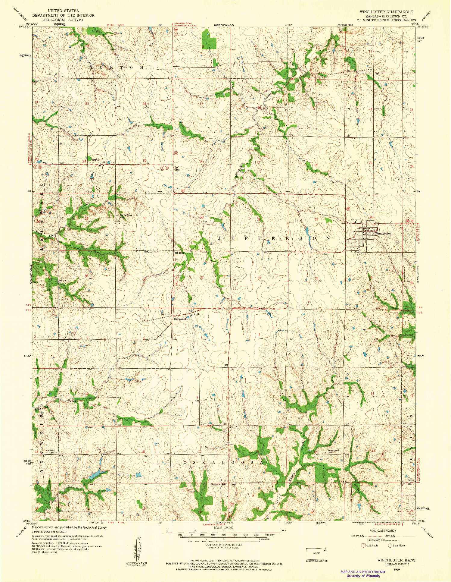 USGS 1:24000-SCALE QUADRANGLE FOR WINCHESTER, KS 1959