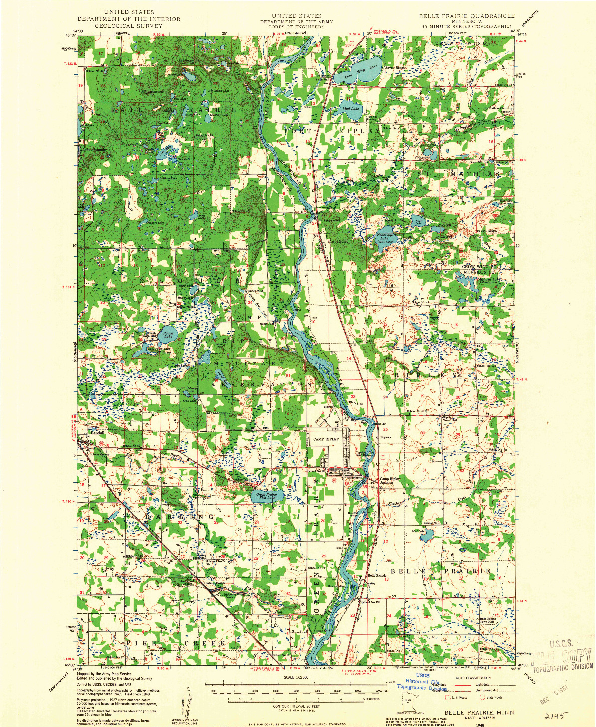 USGS 1:62500-SCALE QUADRANGLE FOR BELLE PRAIRIE, MN 1948