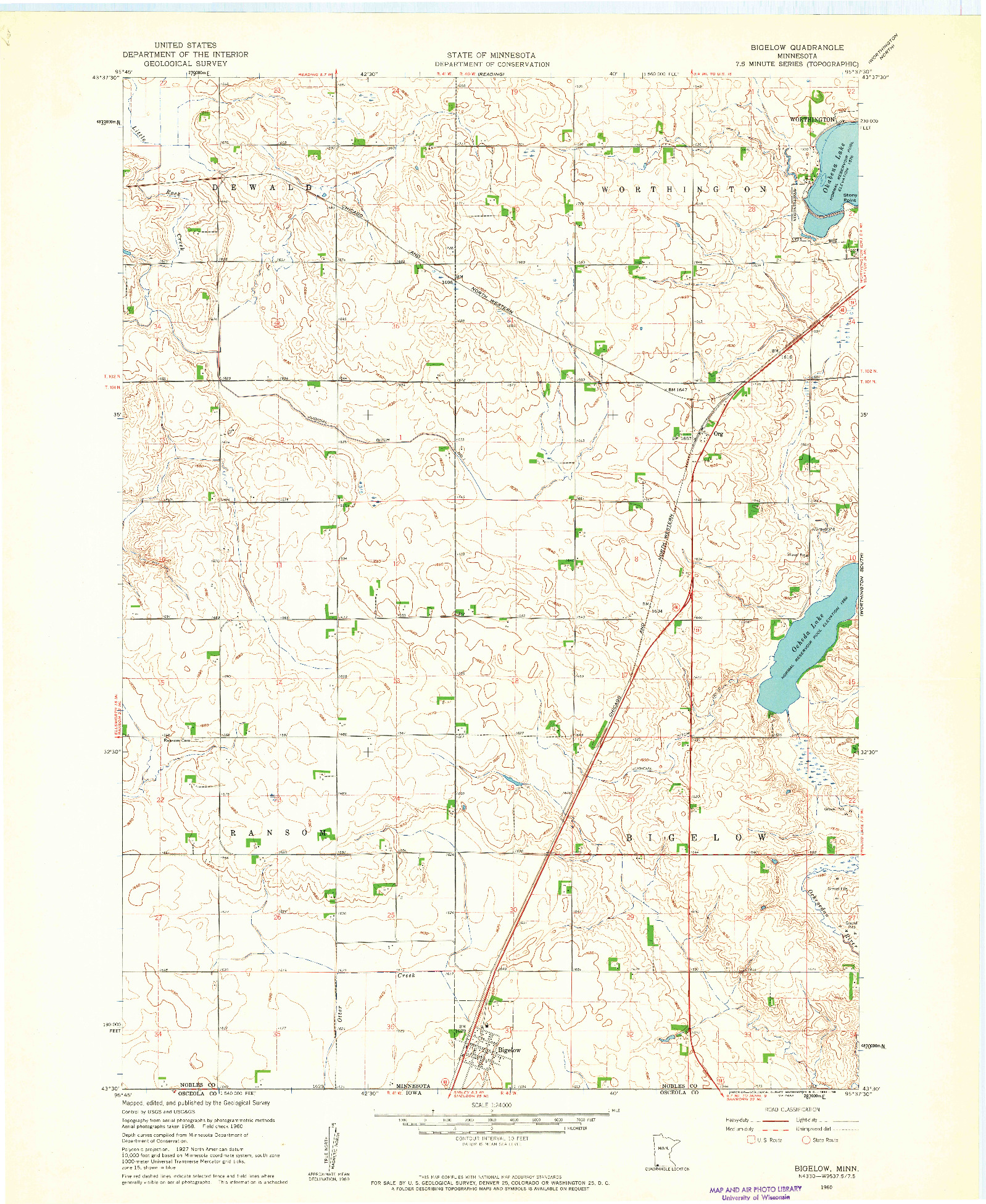 USGS 1:24000-SCALE QUADRANGLE FOR BIGELOW, MN 1960