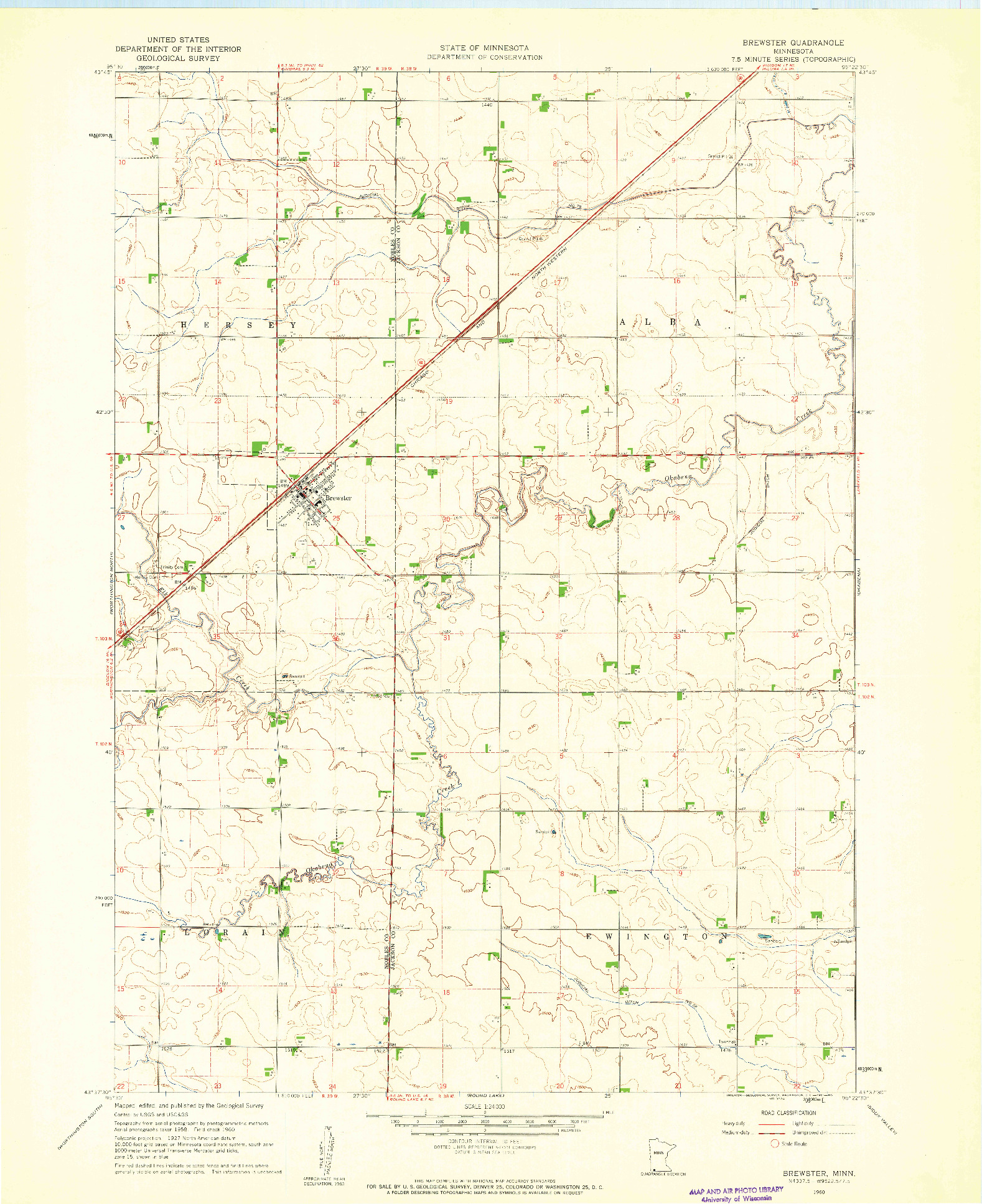 USGS 1:24000-SCALE QUADRANGLE FOR BREWSTER, MN 1960