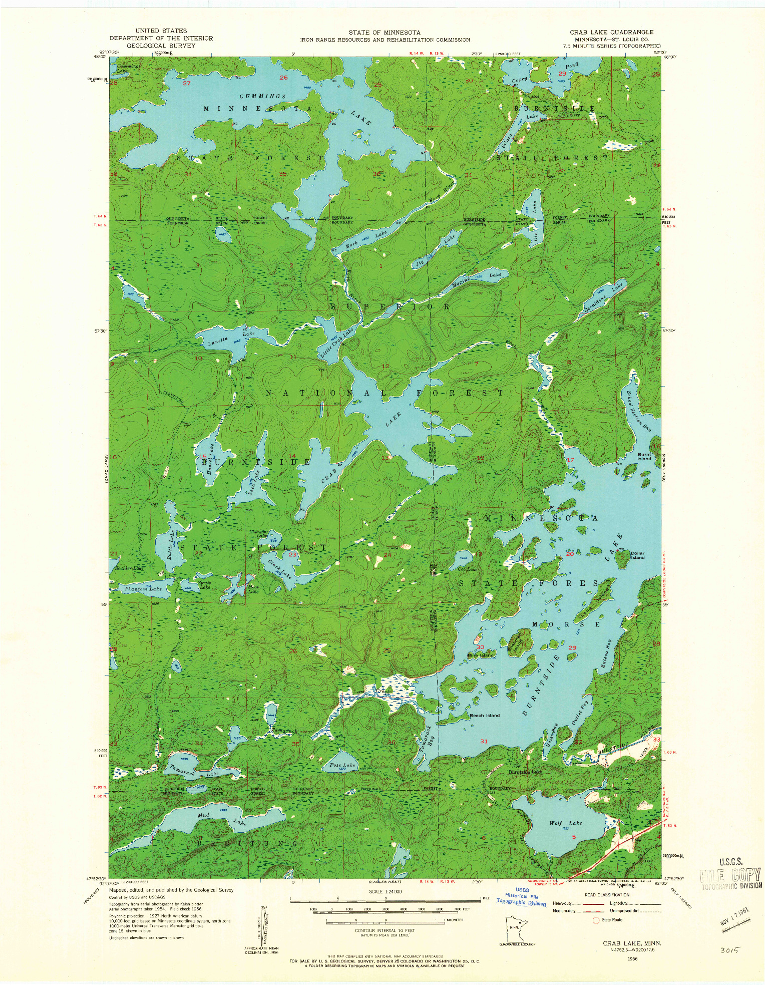 USGS 1:24000-SCALE QUADRANGLE FOR CRAB LAKE, MN 1956