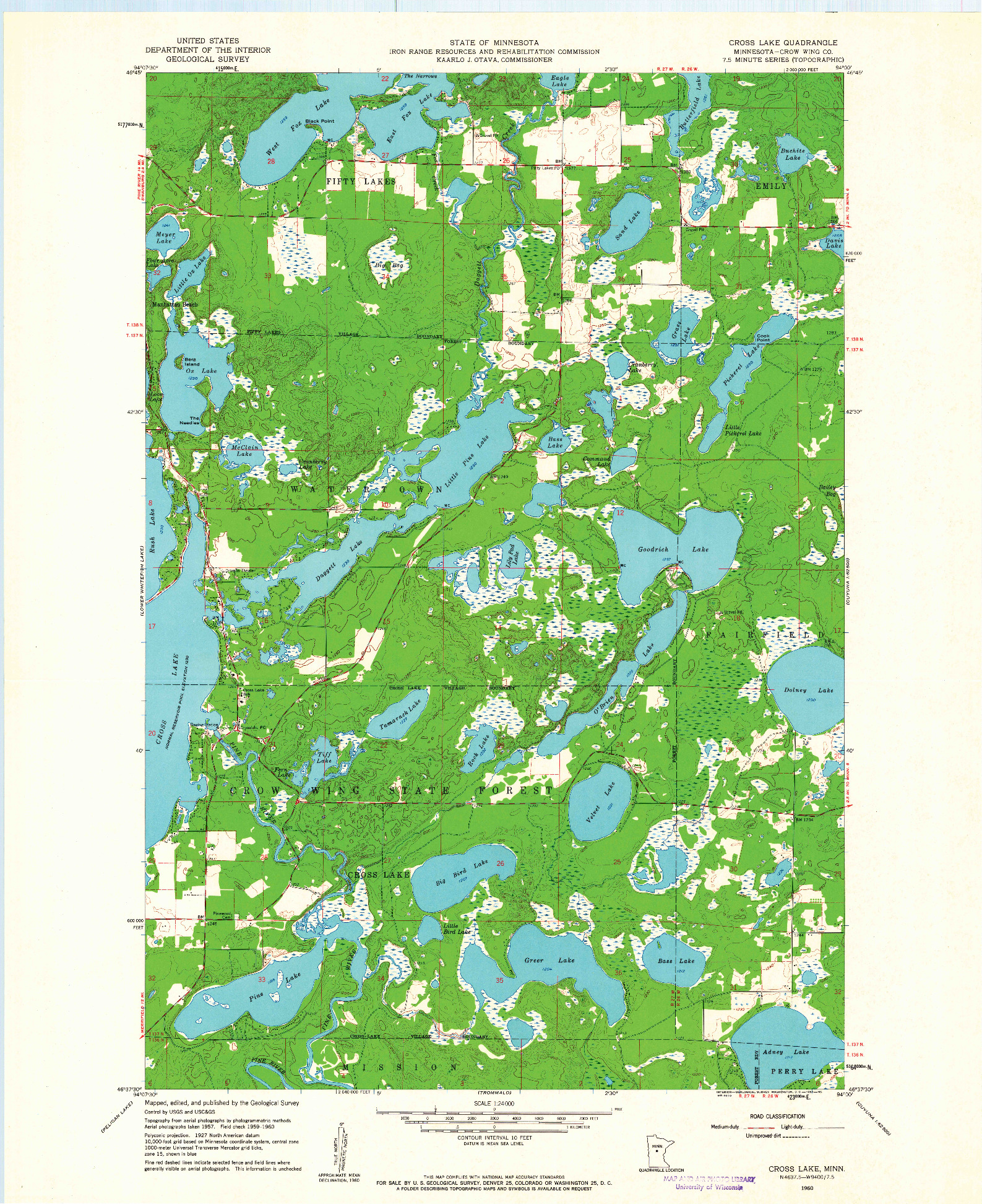 USGS 1:24000-SCALE QUADRANGLE FOR CROSS LAKE, MN 1960